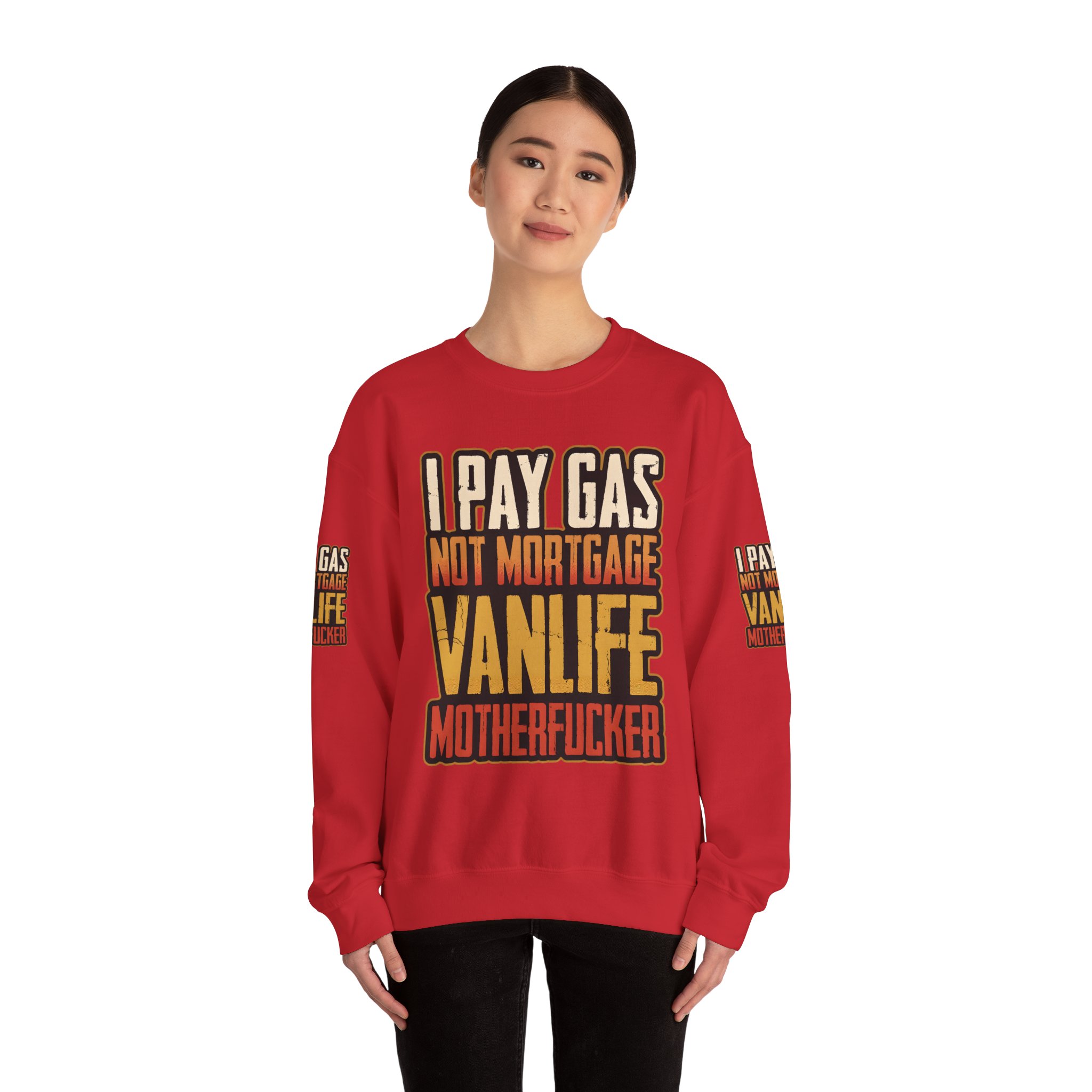 Unisex Heavy Blend™ Crewneck Sweatshirt — "I Pay Gas Not Mortgage" Design F**K-Line