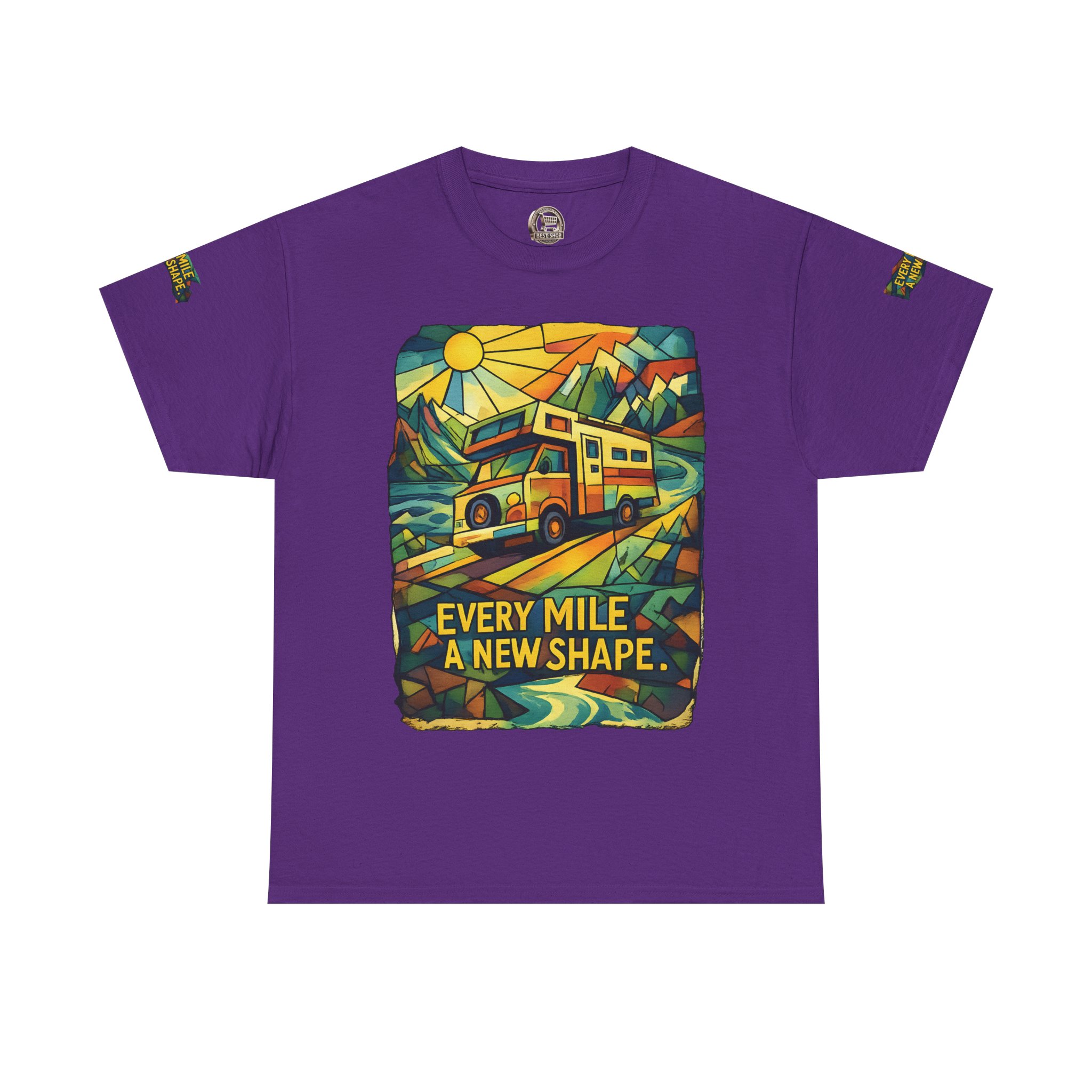 Unisex Heavy Cotton Tee — "Every Mile A New Shape" Design Cubic-Line