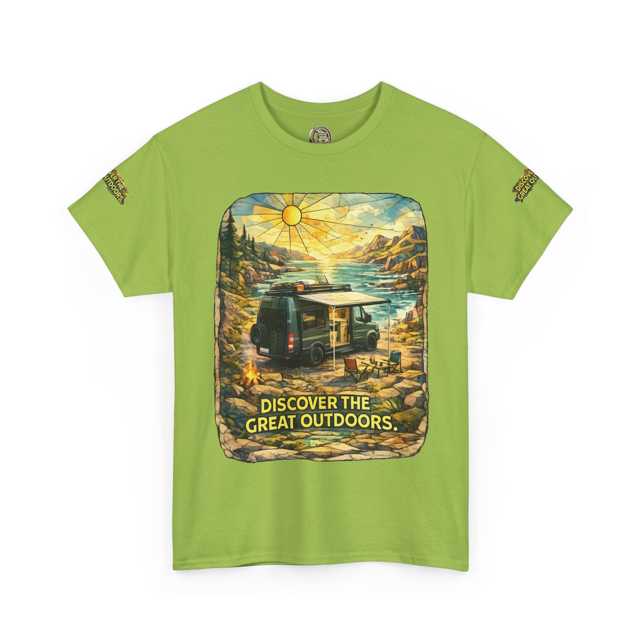 Unisex Heavy Cotton Tee — "Discover The Great Outdoors" Design Cubic-Line