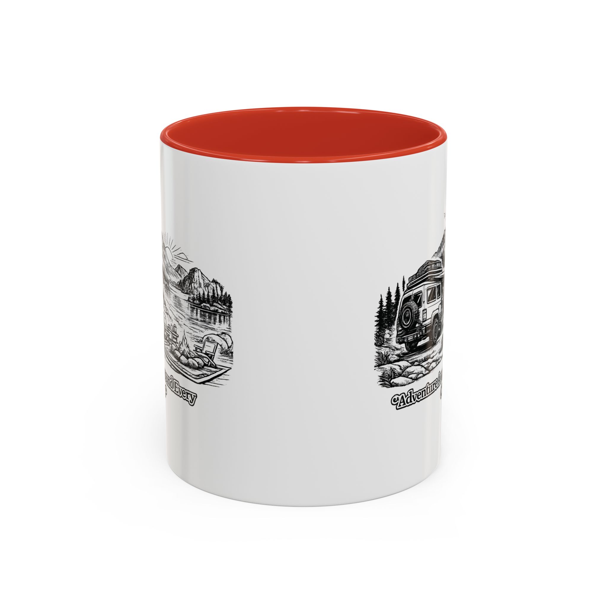 Accent Coffee Mug (11, 15oz) — "Adventure Awaits Around Every Corner" Design Minimal-Line