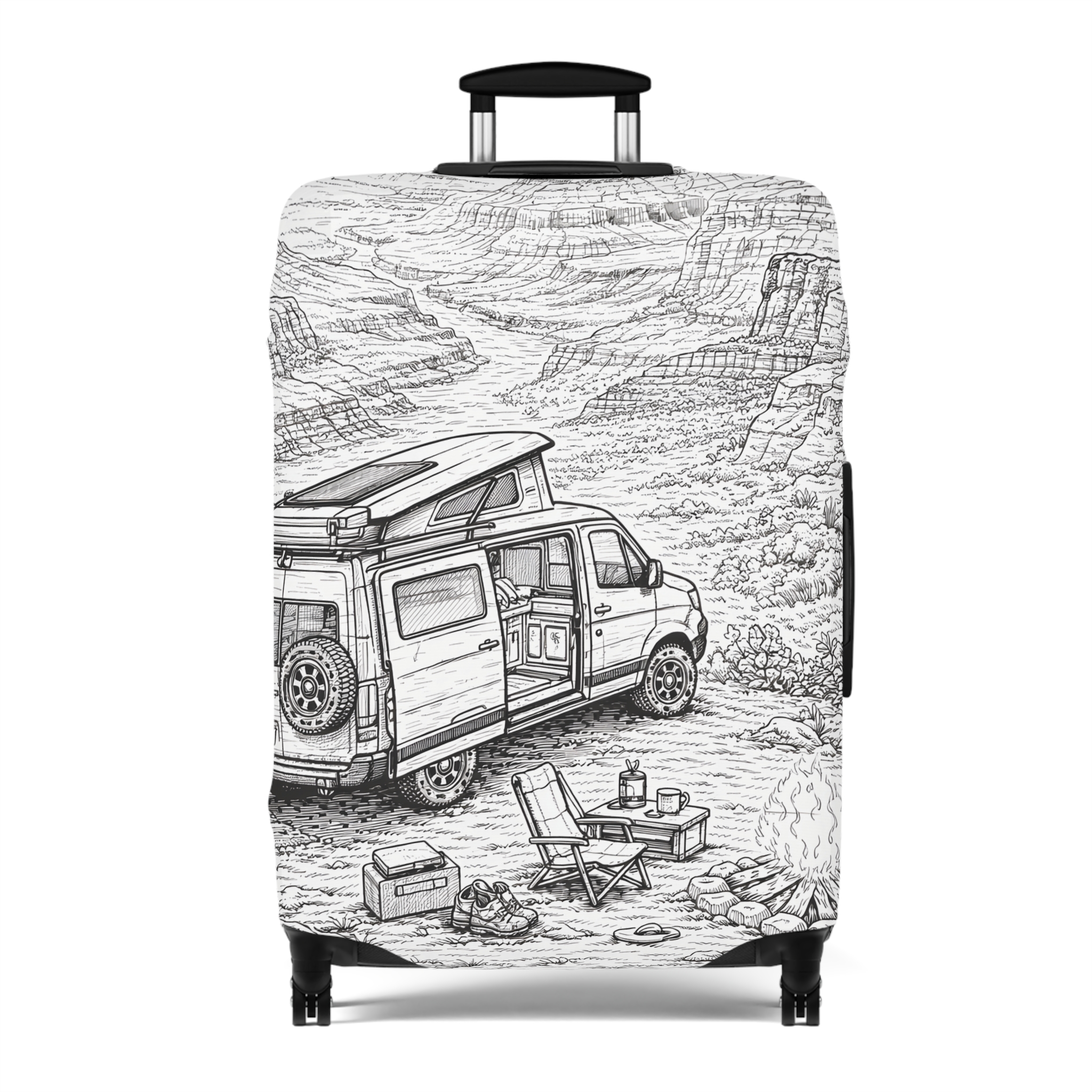 Luggage Cover — Adventure Camper Sketch Travel Suitcase