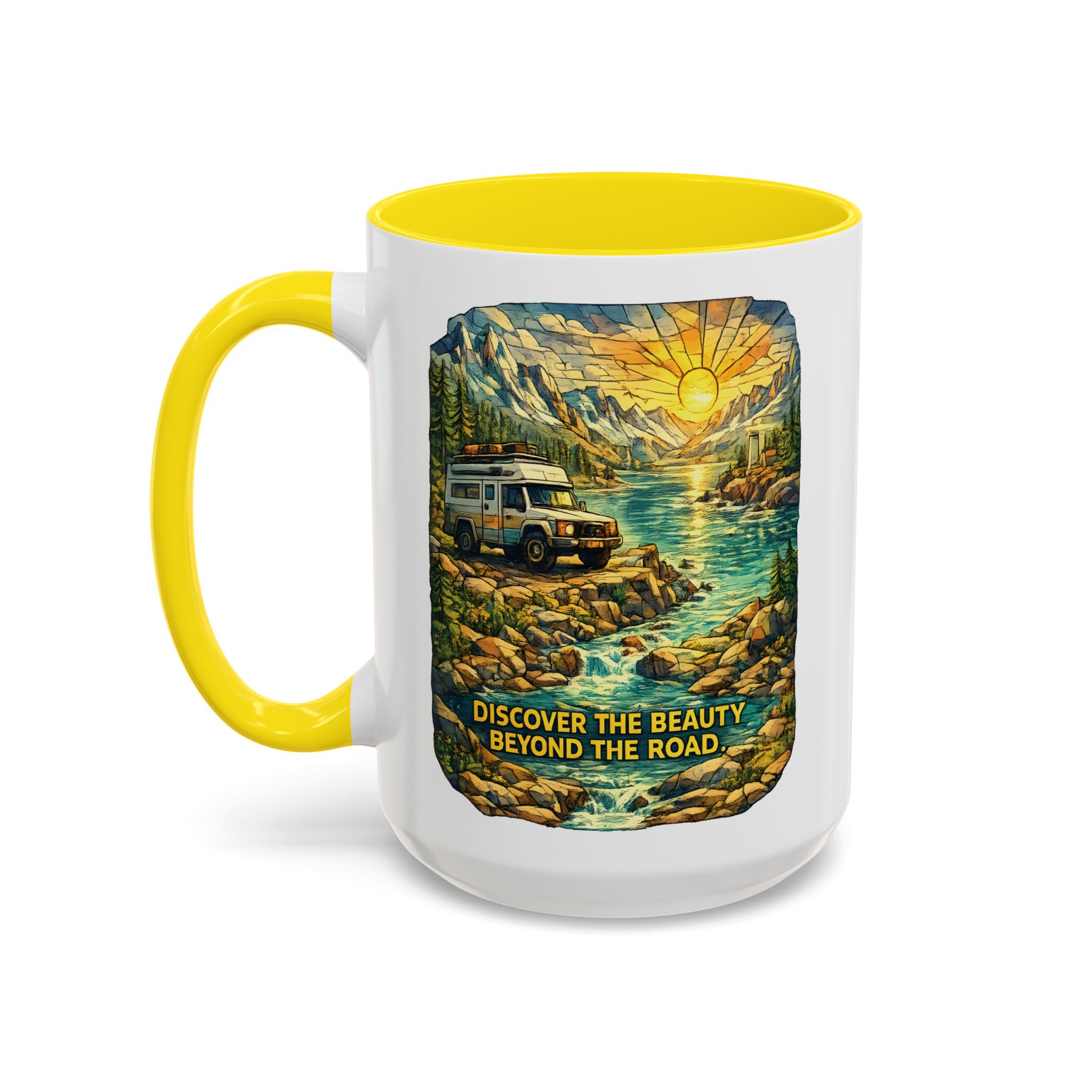 18158063342972106628_2048.jpeg Accent Coffee Mug (11, 15oz) — "Discover The Bieuty Beyond The Road" Design Cubic-Line
