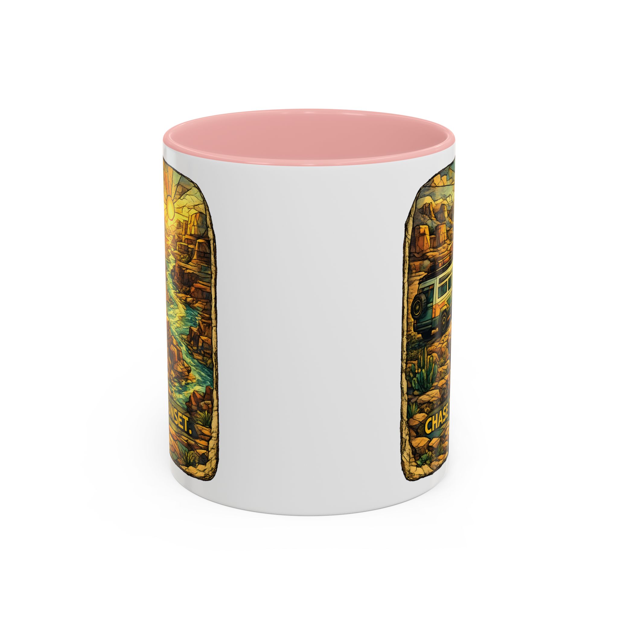 Accent Coffee Mug (11, 15oz) — "Chase The Sunset" Design Cubic-Line