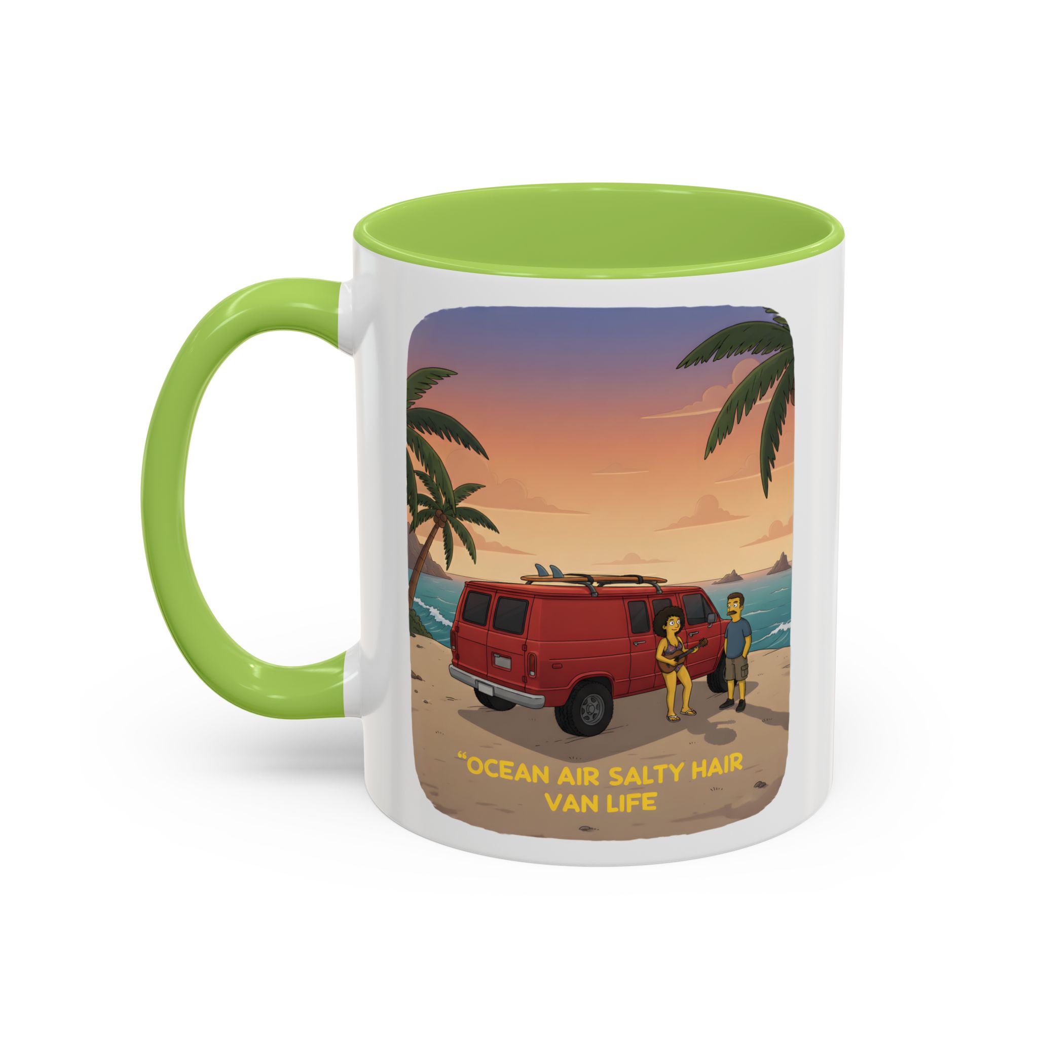 Accent Coffee Mug (11, 15oz) — "Ocean Air Salty Hair Van Life" Design Sitcom-Line