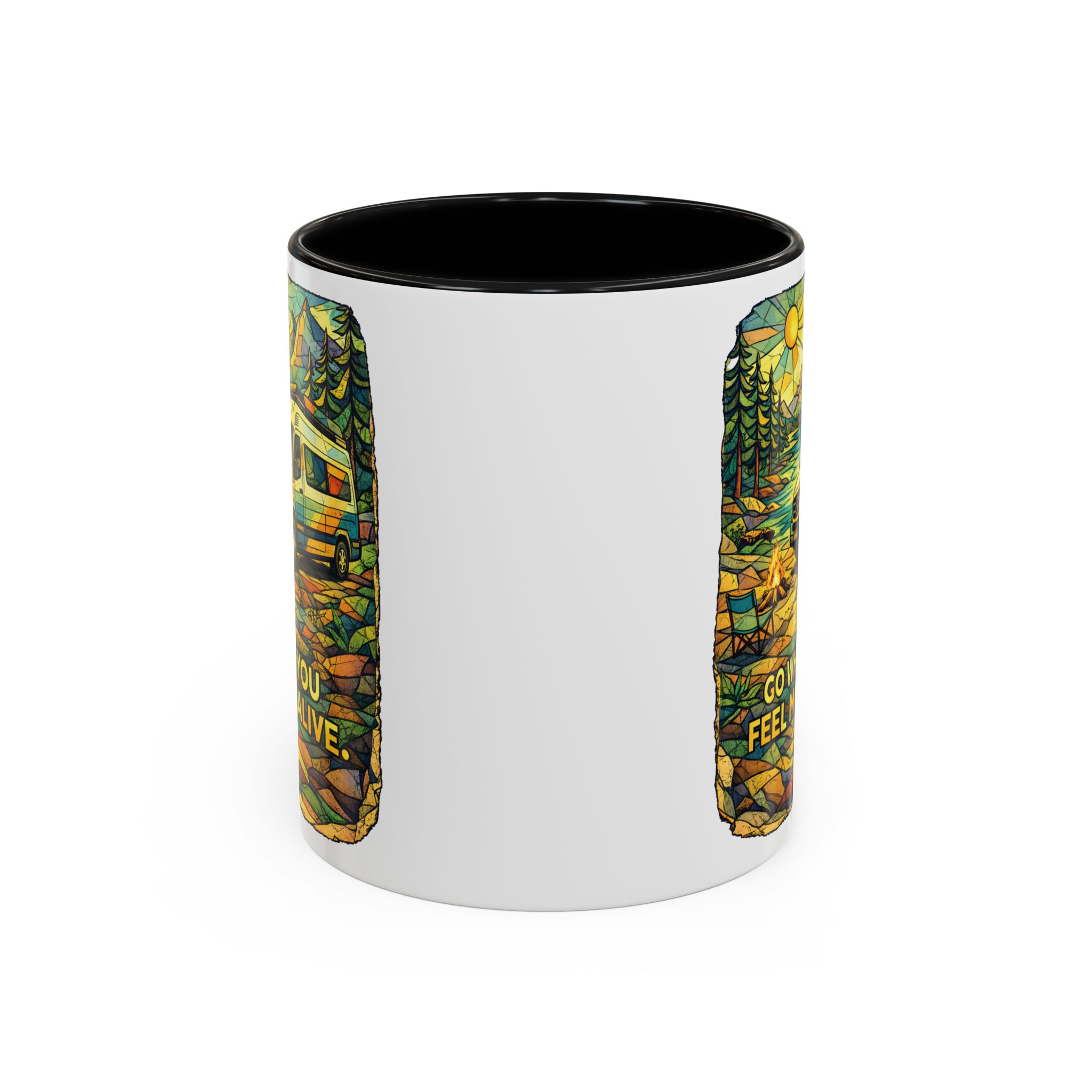 Accent Coffee Mug (11, 15oz) — "Go Where You Feel Most Alive" Design Cubic-Line