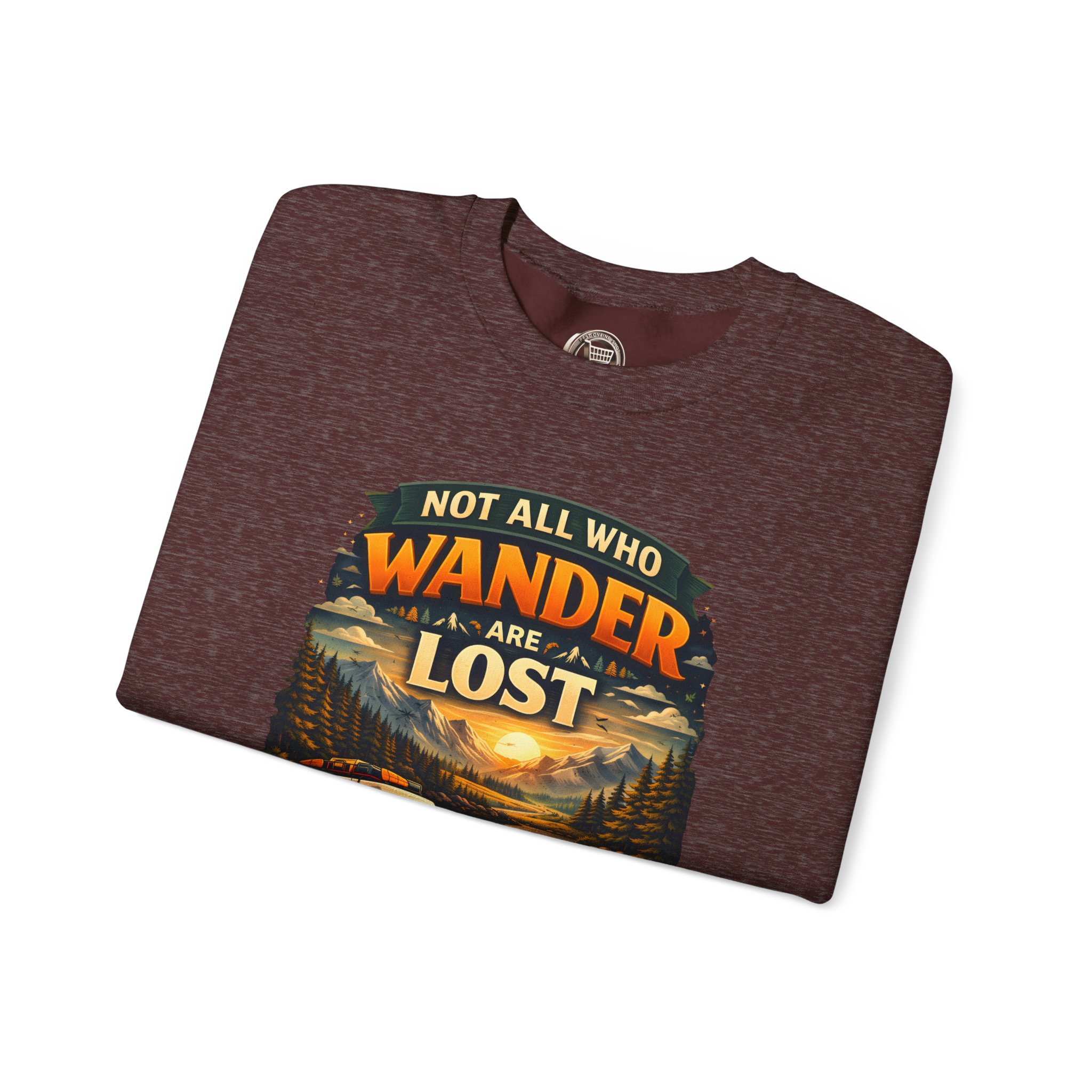 Unisex Heavy Blend™ Crewneck Sweatshirt — "Not All Who Wander Are Lost" Design Scenic-Line