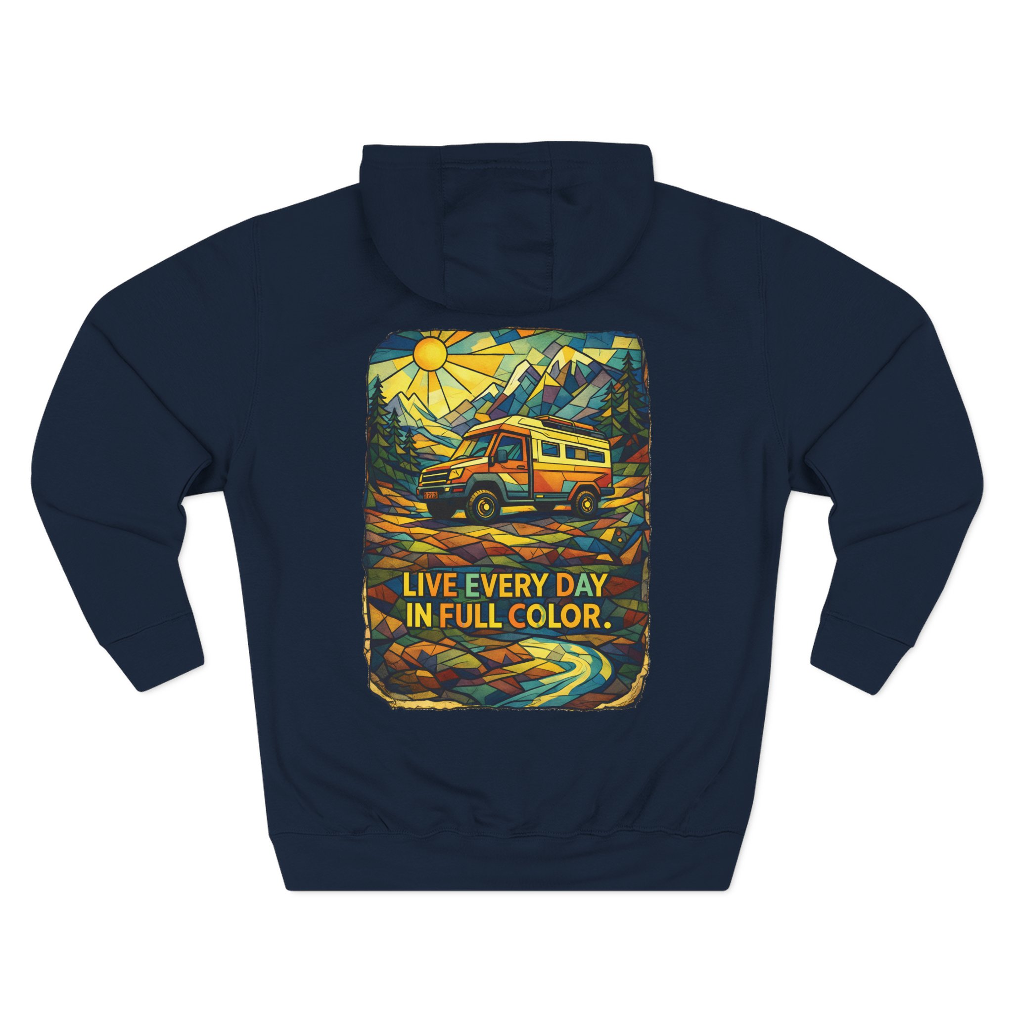 Three-Panel Fleece Hoodie - "Live Life Every Day In Full Color" Design Cubic-Line
