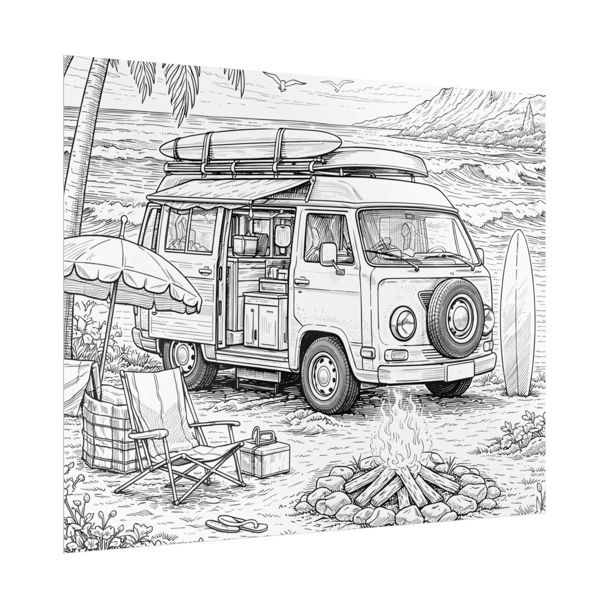 Campervan Poster — Vintage RV Camping Landscape Wall Art