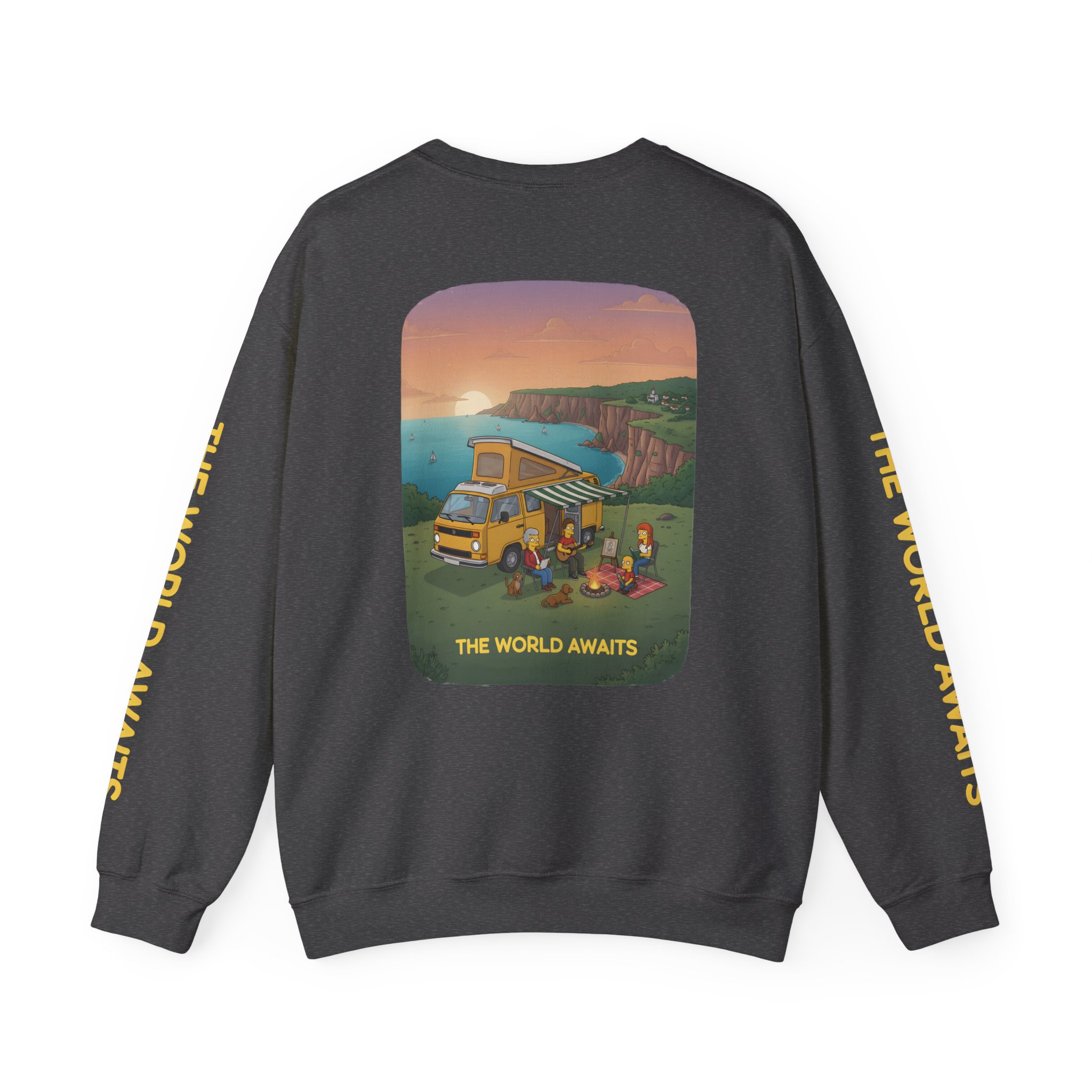 Unisex Heavy Blend™ Crewneck Sweatshirt — "The World Awaits" Design Sitcom-Line