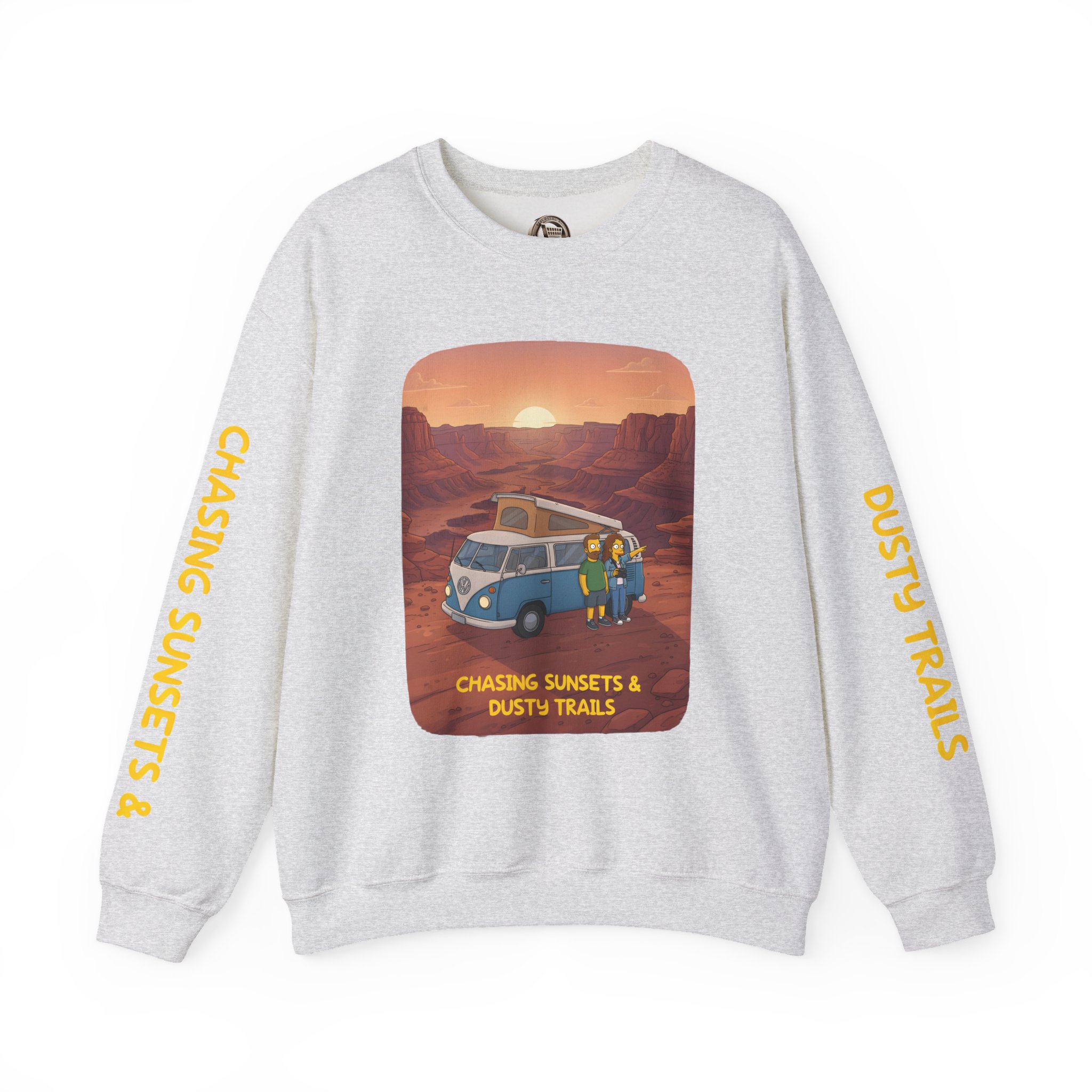 Unisex Heavy Blend™ Crewneck Sweatshirt — "Chasing Sunsets And Dusty Trails" Design Sitcom-Line
