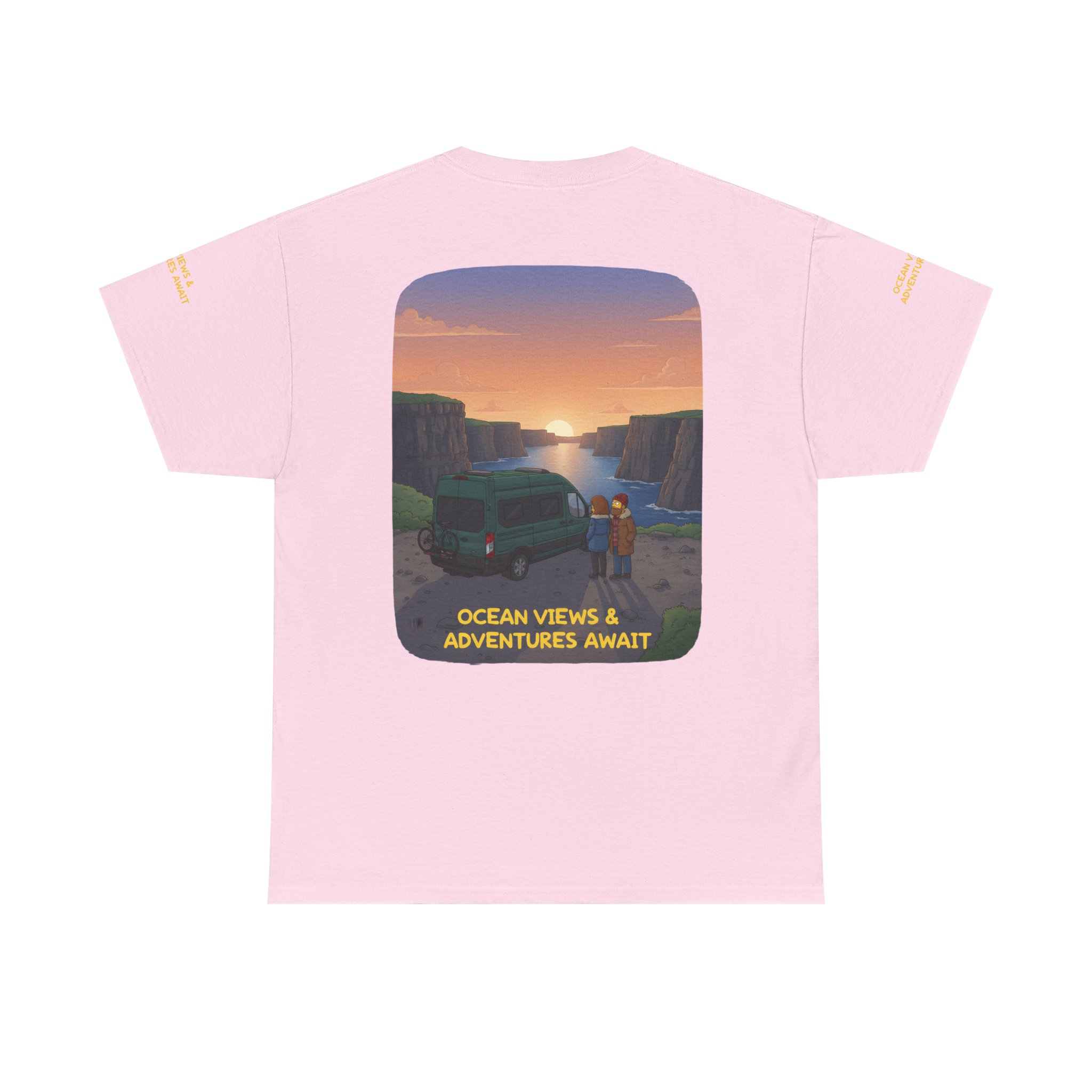 Unisex Heavy Cotton Tee — "Ocean Views-Adventures Awaits" Design Sitcom-Line