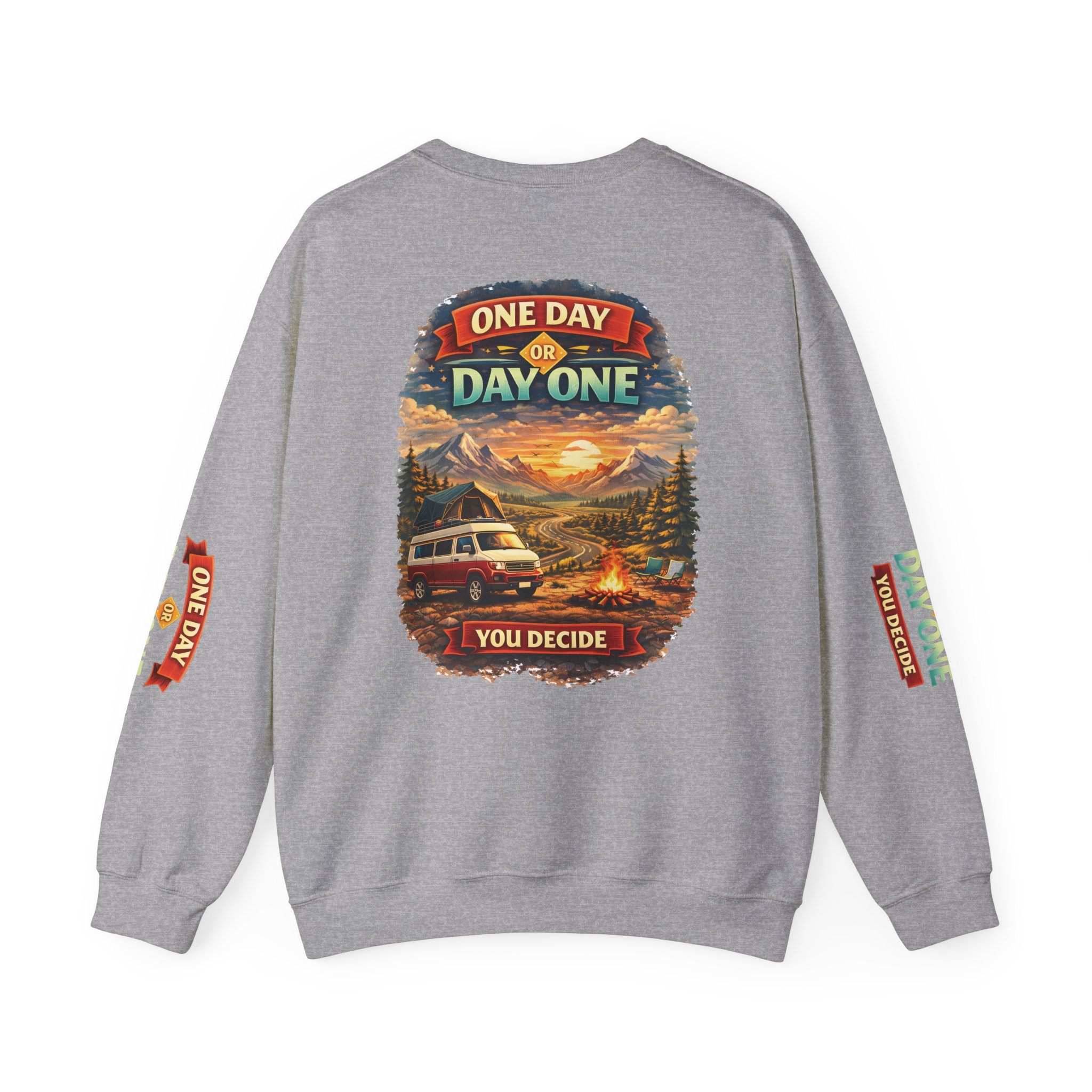 Unisex Heavy Blend™ Crewneck Sweatshirt — "One Day Or Day One" Design Scenic-Line