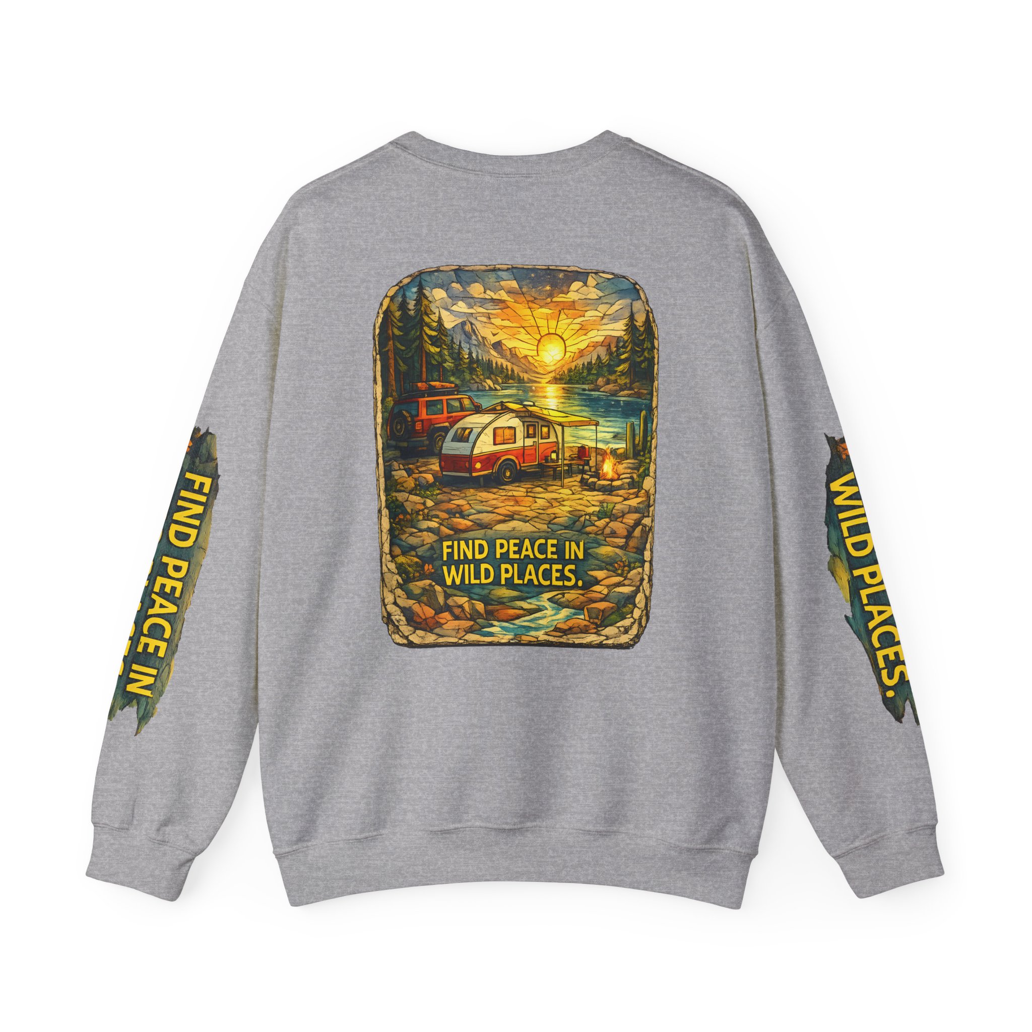 Unisex Heavy Blend™ Crewneck Sweatshirt — "Find Peace In Wild Places" Design Cubic-Line