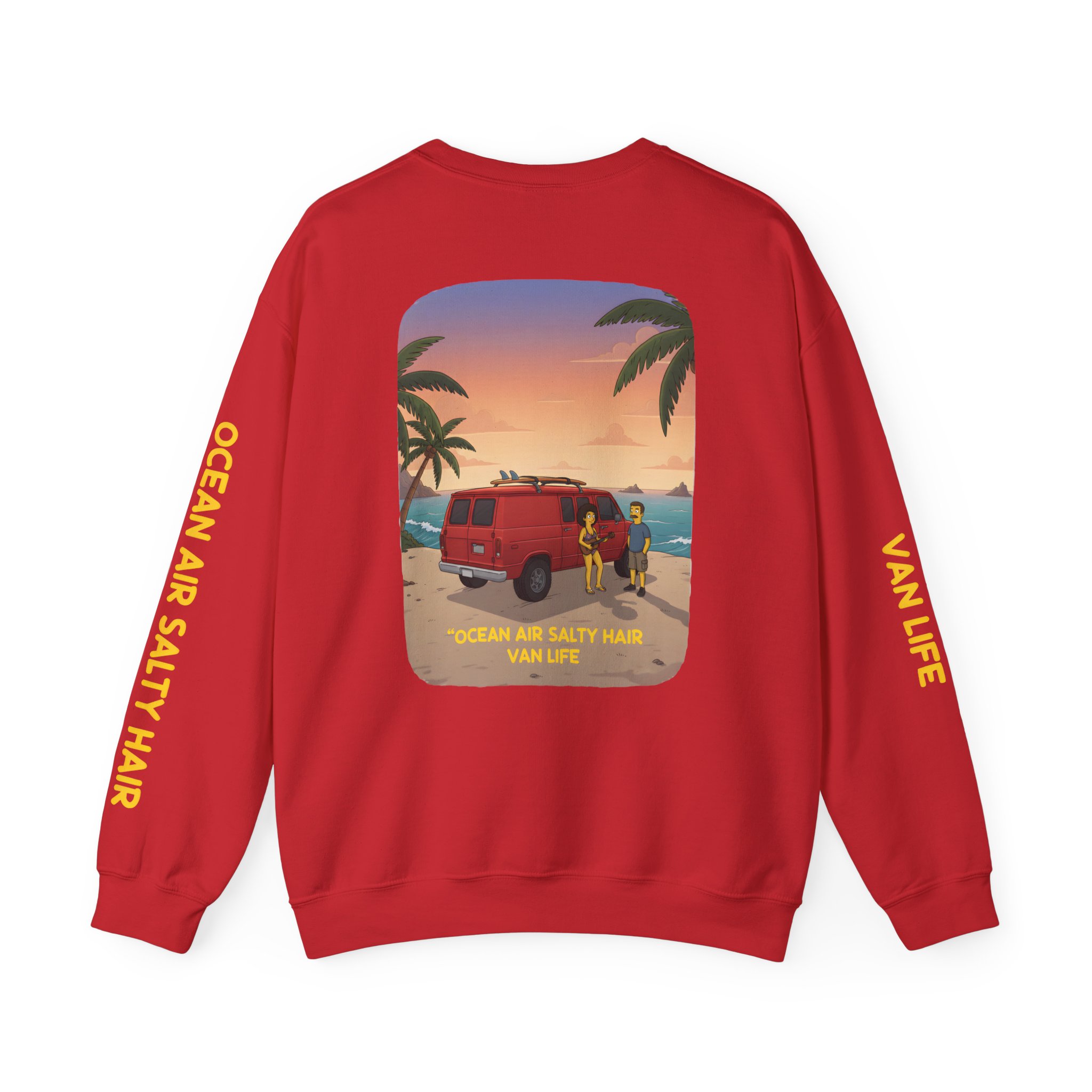 Unisex Heavy Blend™ Crewneck Sweatshirt — "Ocean Air Salty Hair Van Life" Design Sitcom-Line