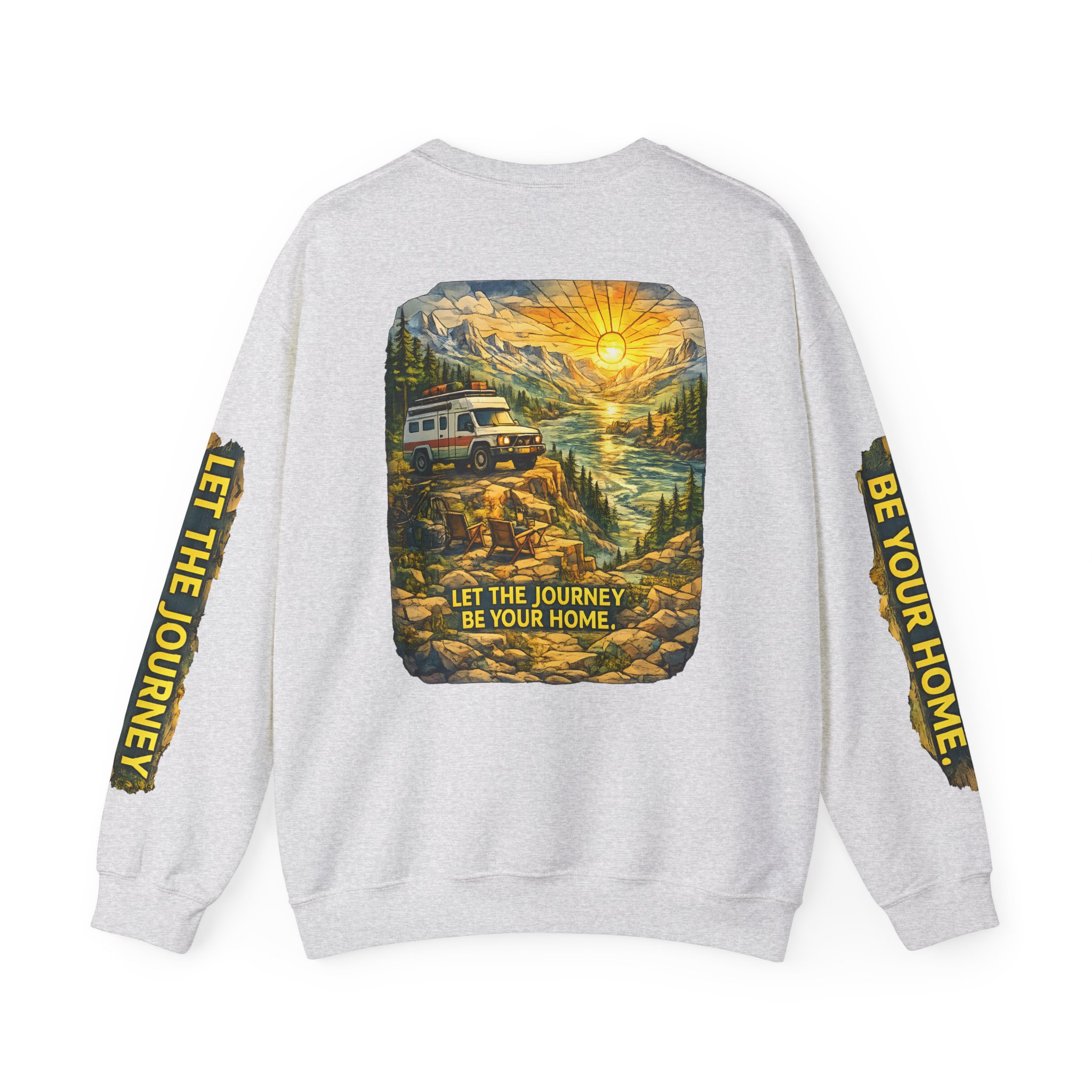 Unisex Heavy Blend™ Crewneck Sweatshirt — "Let The Journey Be Your Home" Design Cubic-Line