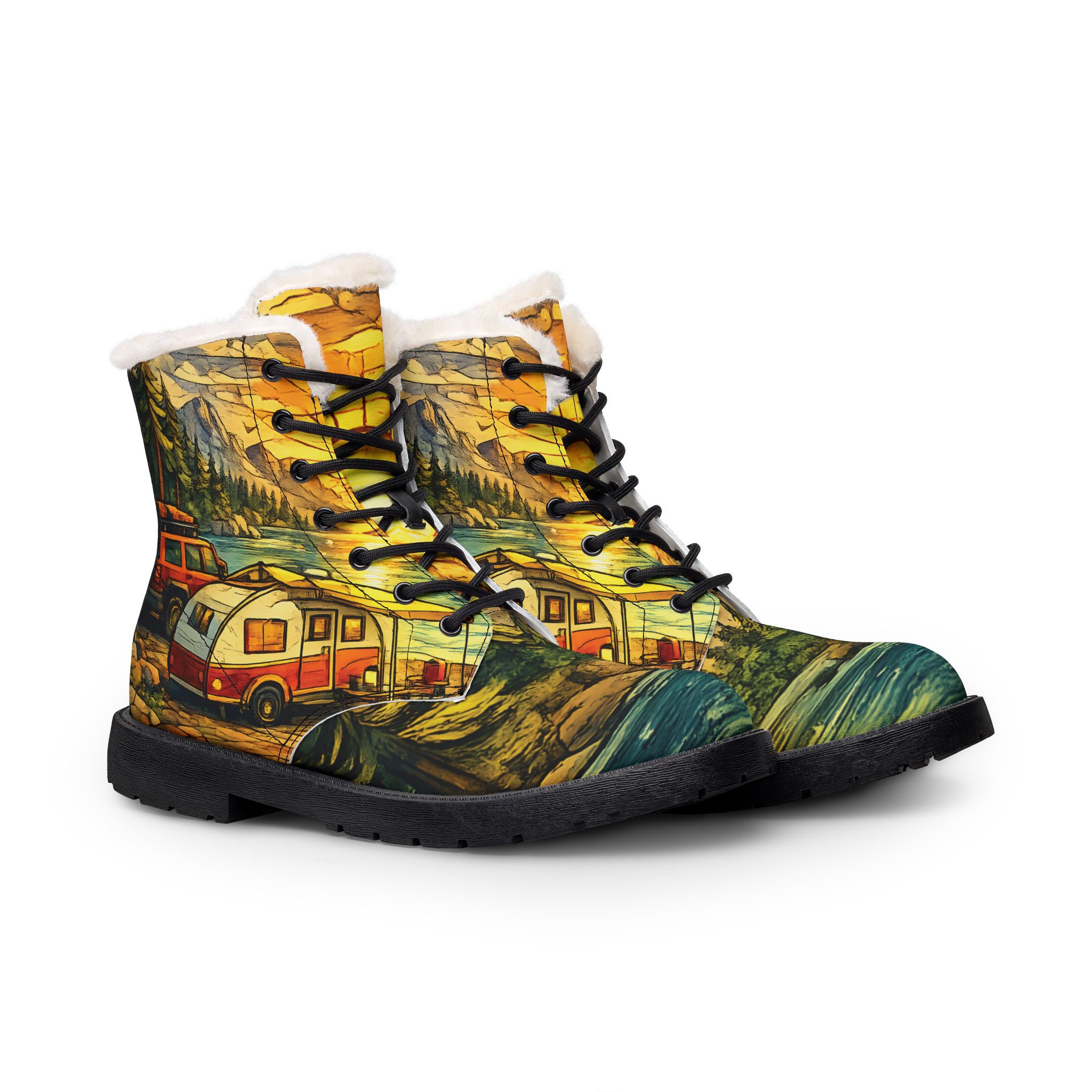 Women's Fur and Leather Boots — Women's camper Boots (Cubic-Line)