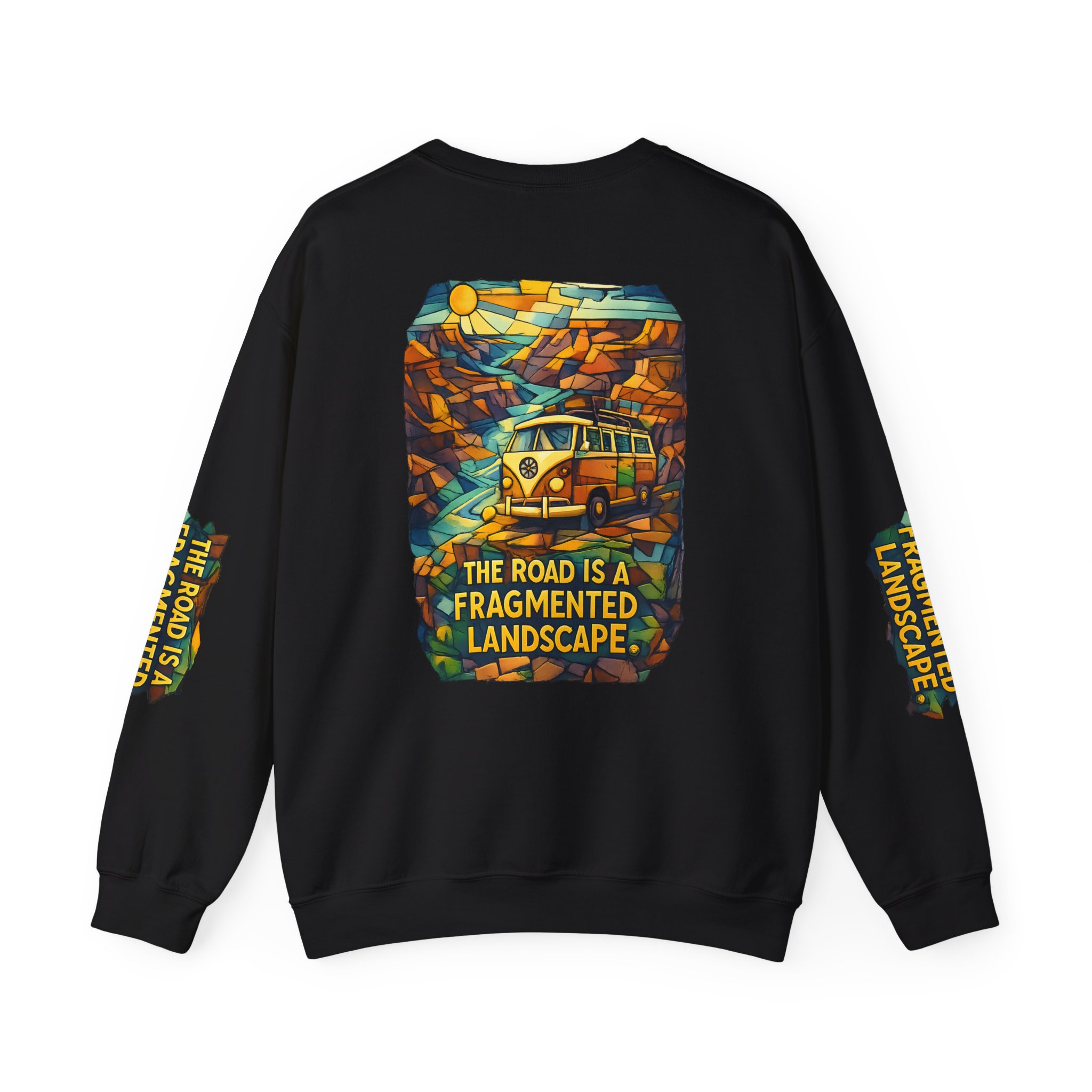 Unisex Heavy Blend™ Crewneck Sweatshirt — "The Road Is A Fragmented Landscape" Design Cubic-Line