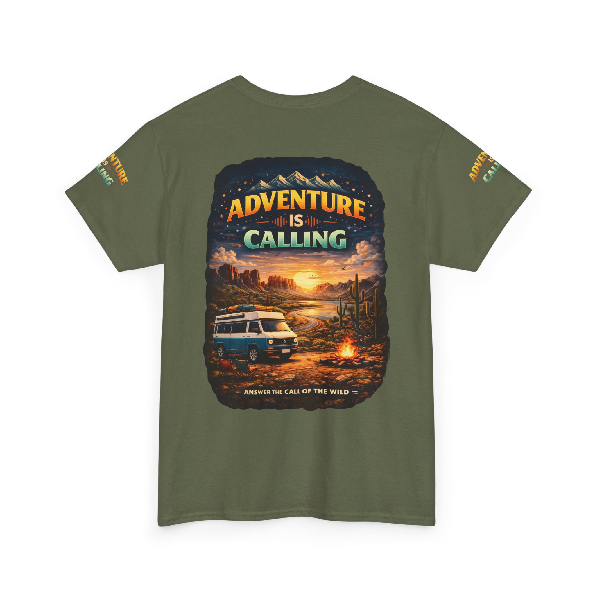 Unisex Heavy Cotton Tee — "Adventure Is Calling" Design Scenic-Line