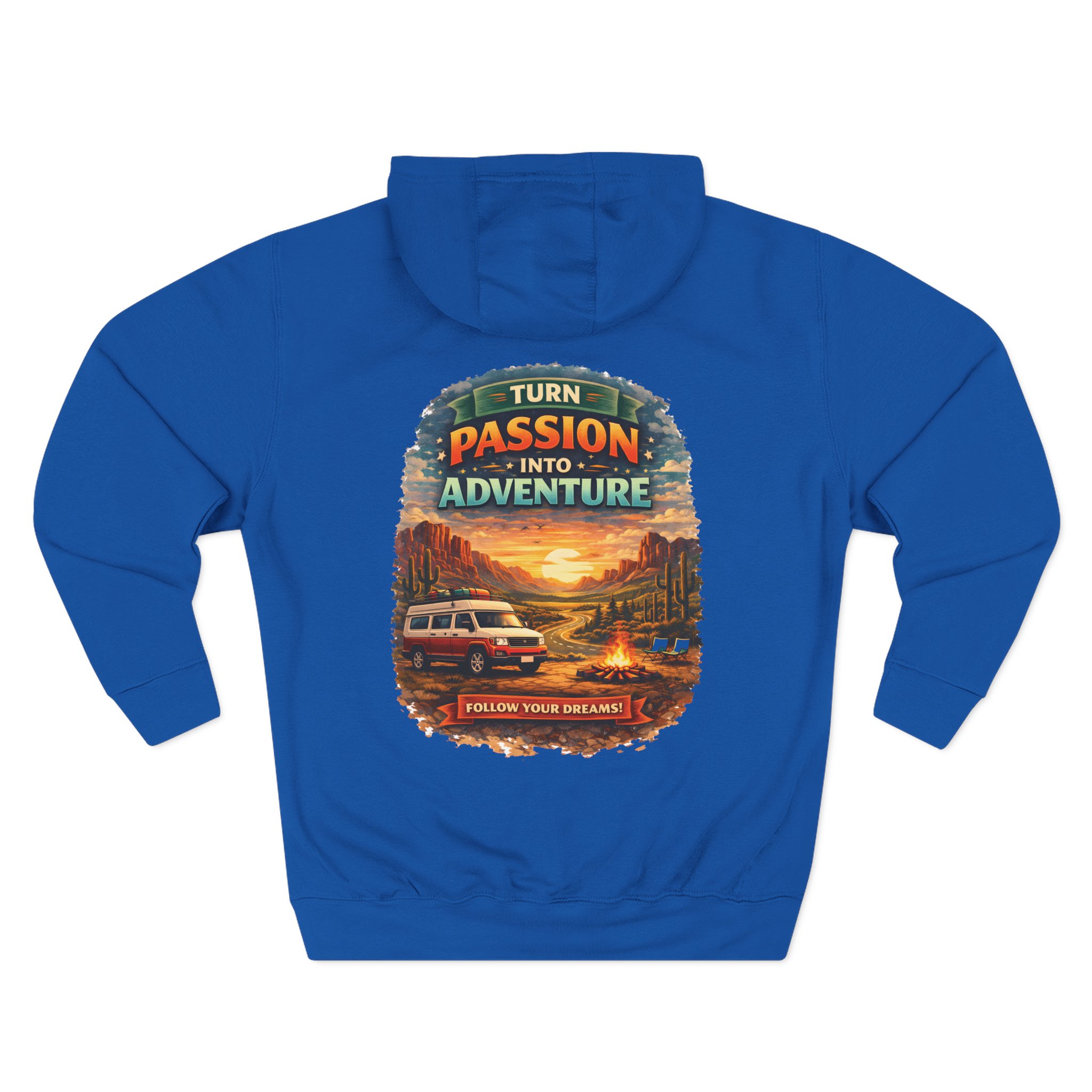 Three-Panel Fleece Hoodie - "Turn Passion Into Adventure" Design Scenic-Line