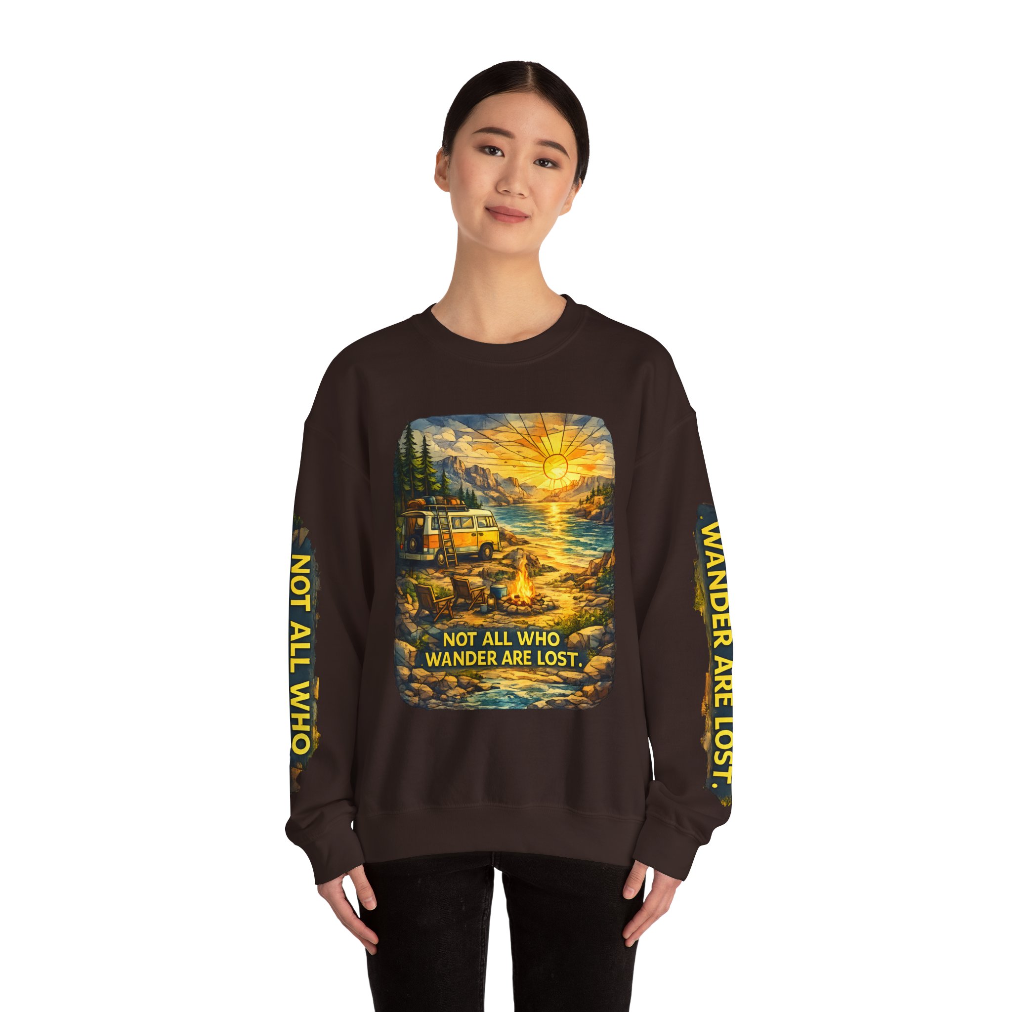 Unisex Heavy Blend™ Crewneck Sweatshirt — "Not All Who Wander Are Lost" Design Cubic-Line