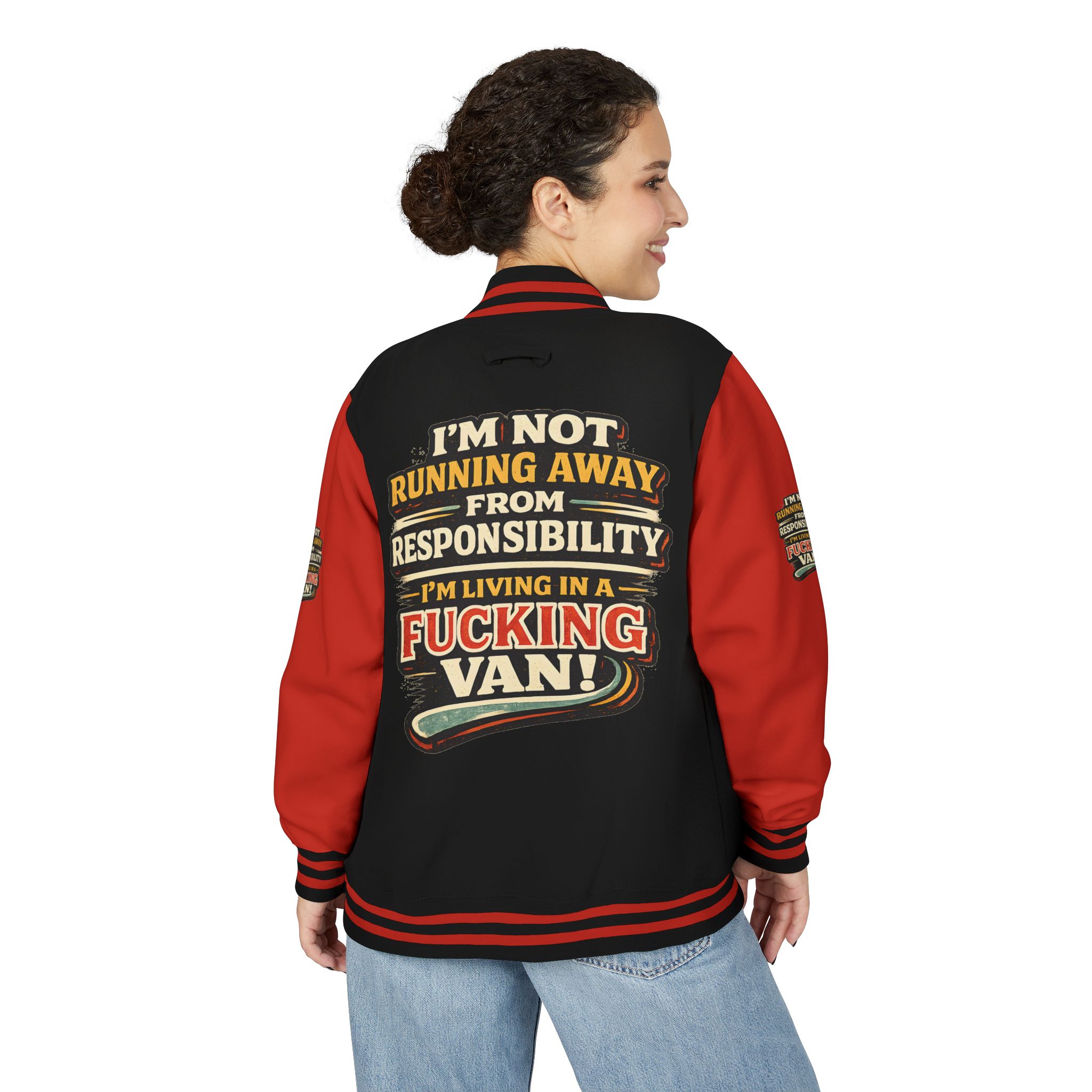 Unisex Heavyweight Letterman Jacket — "I`m Not running Away" Design F**K-Line
