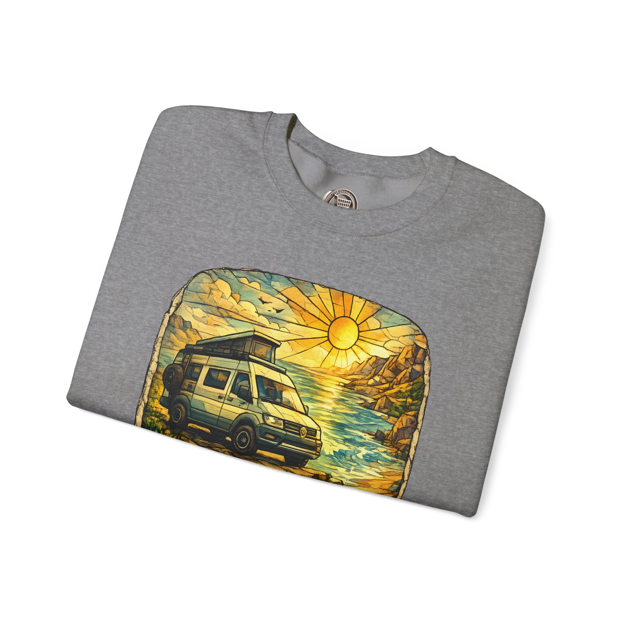 Unisex Heavy Blend™ Crewneck Sweatshirt — "Adventure Awaits" Design Cubic-Line