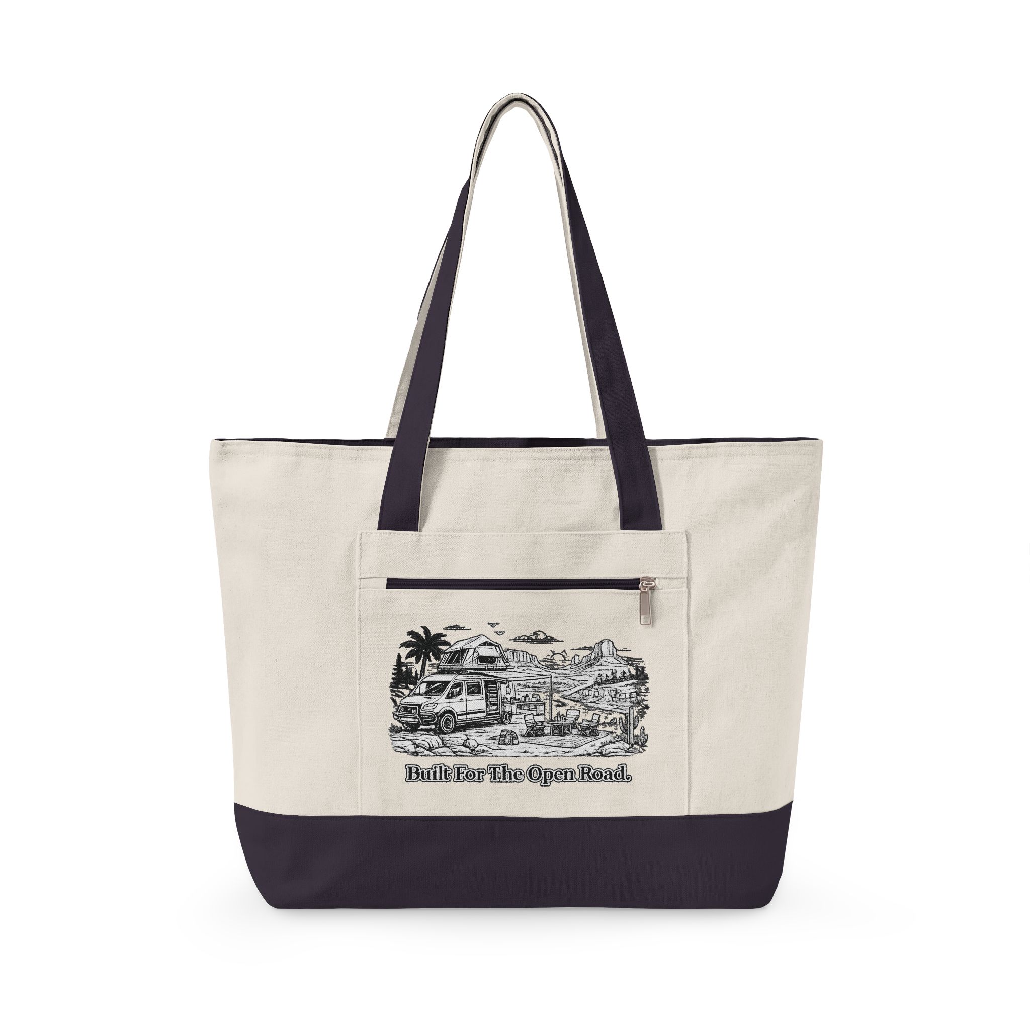 Zippered Canvas Tote — "Built For the Open Road" (Design Minimal-Line)