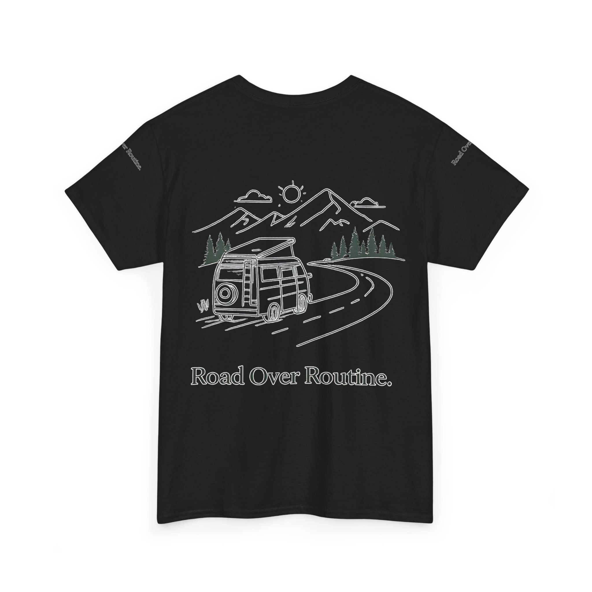 Unisex Heavy Cotton Tee — "Road Over Routine" Design Minimal-Line