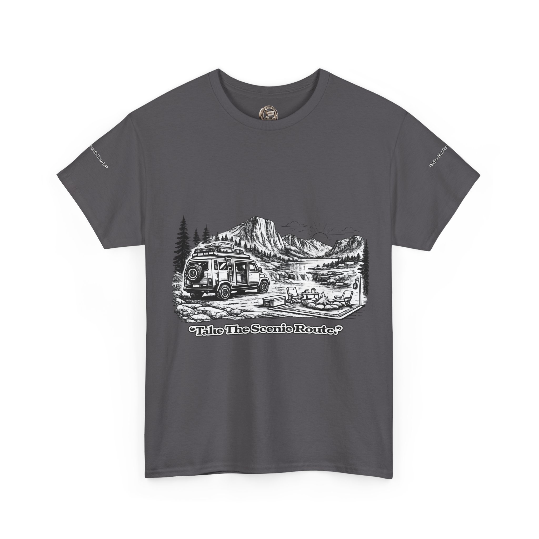 Unisex Heavy Cotton Tee — "Take The Scenic Route" Design Minimal-Line