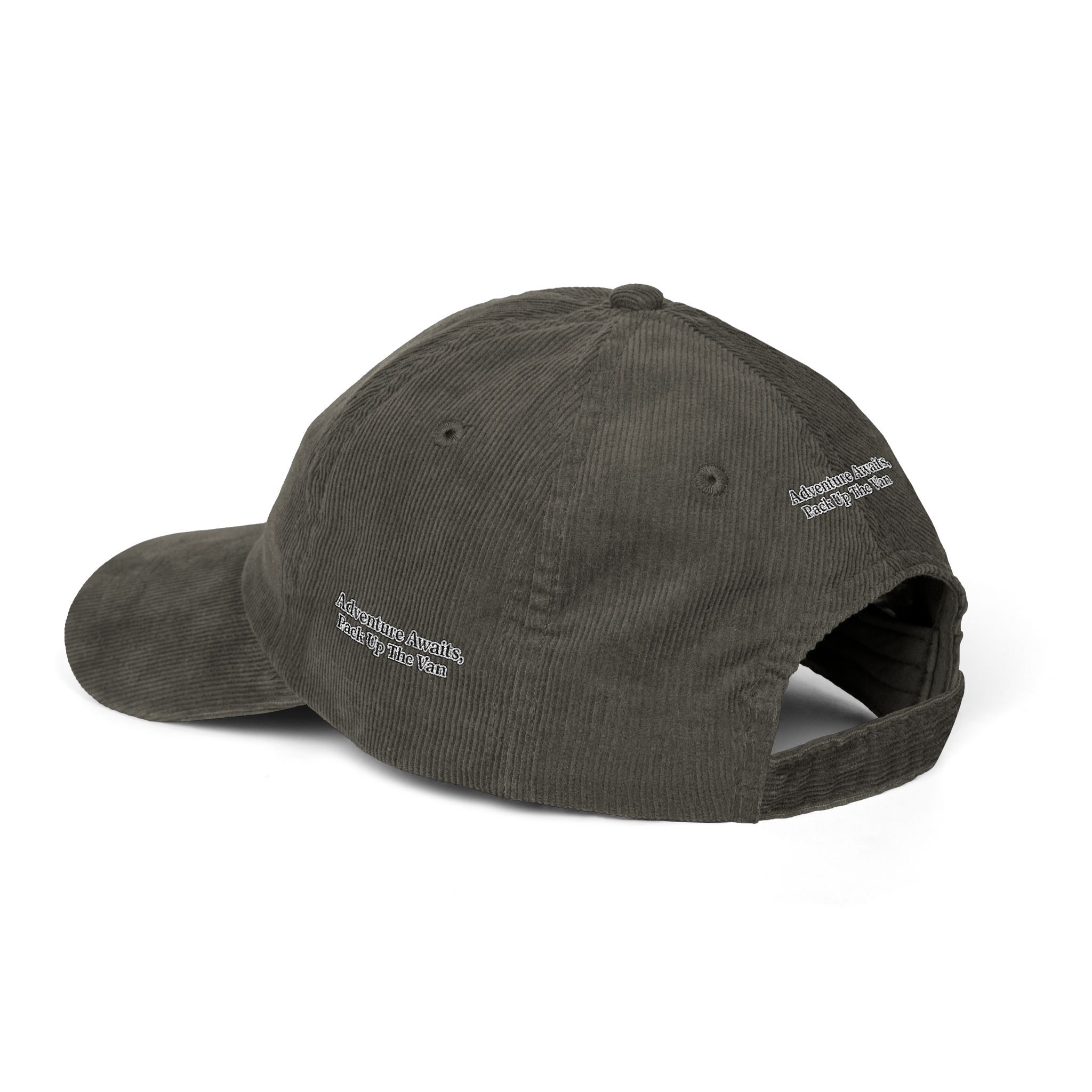 Vintage Corduroy Cap (Embroidery) — "Adventure Awaits, Pack Up The Van" Embroidered Hat