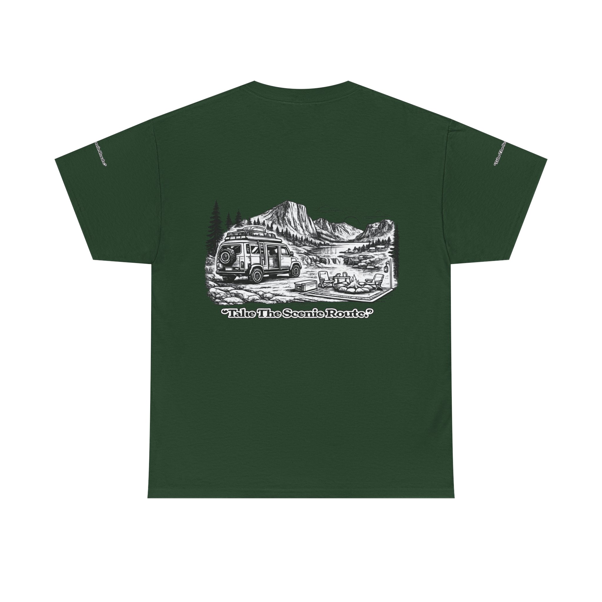 Unisex Heavy Cotton Tee — "Take The Scenic Route" Design Minimal-Line