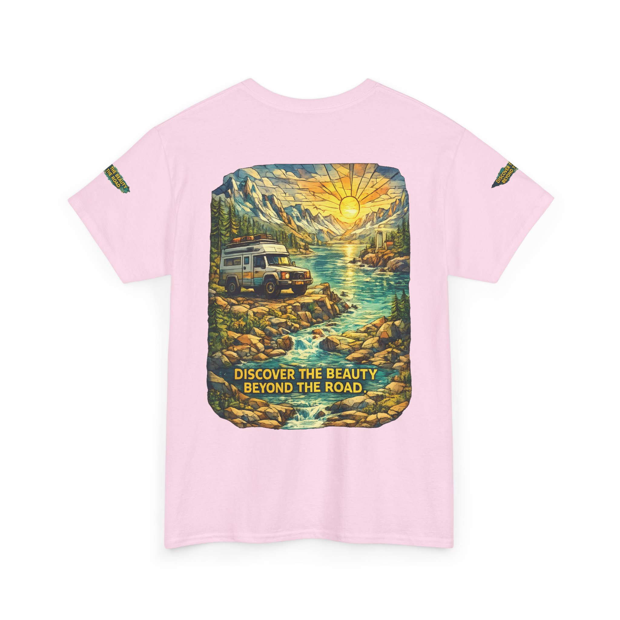Unisex Heavy Cotton Tee — "Discover The Bieuty Beyond The Road" Design Cubic-Line