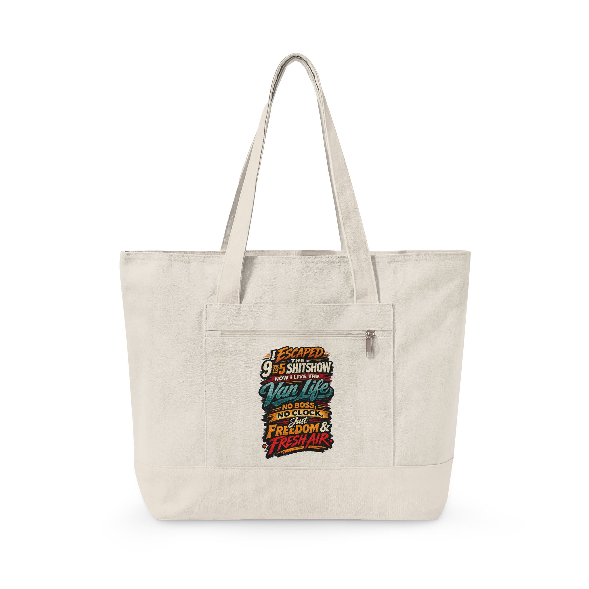 Zippered Canvas Tote — "I Escaped The 9 To 5" (Design F**K-Line)