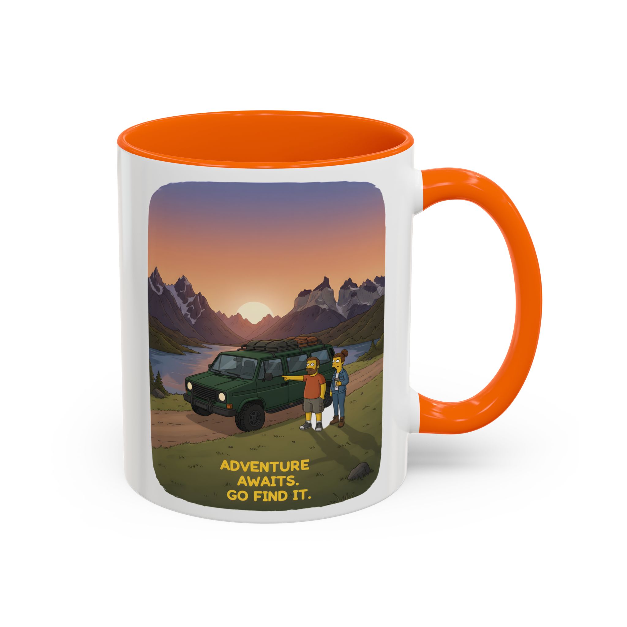 Accent Coffee Mug (11, 15oz) — "Adventure Awaits-Go Find It" Design Sitcom-Line