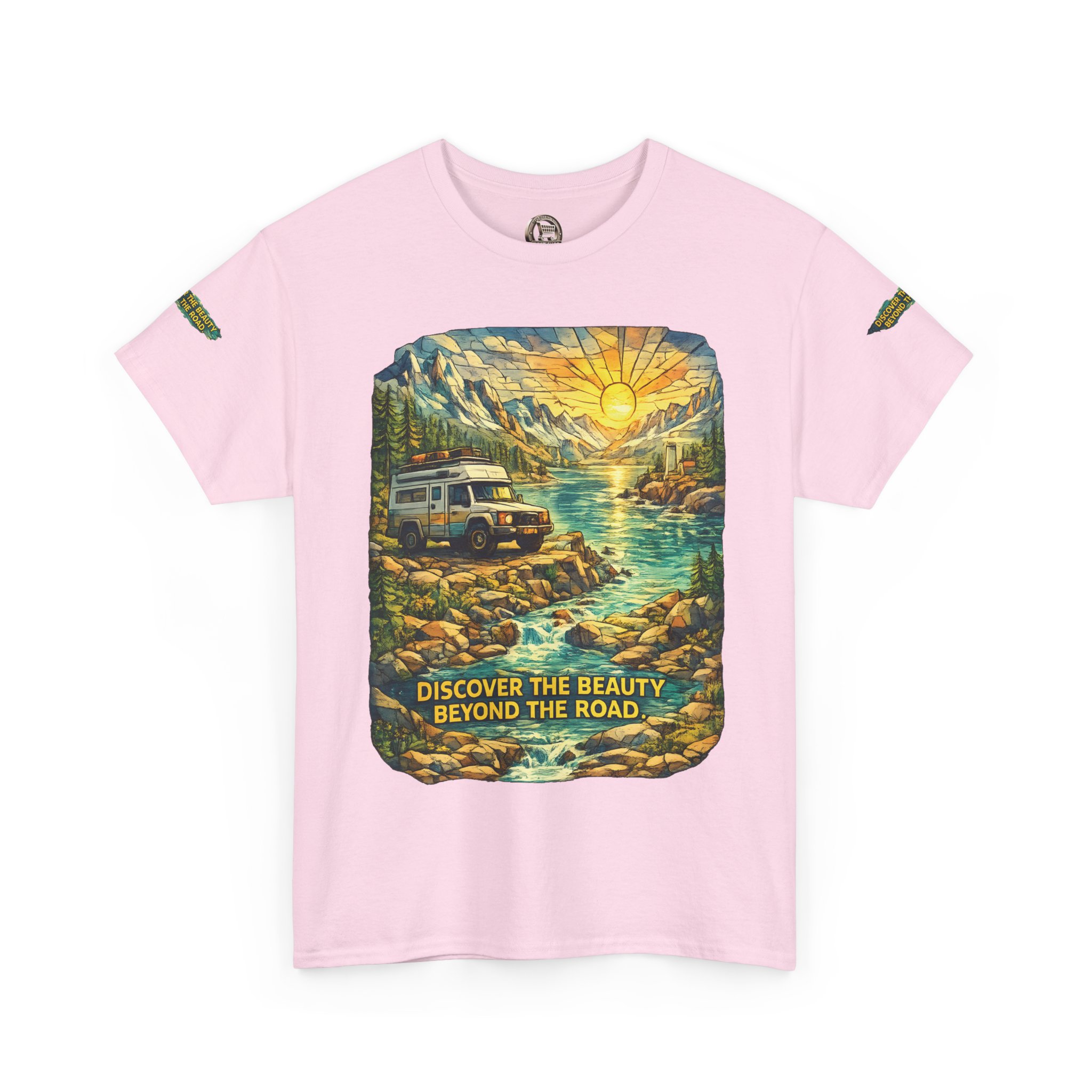 Unisex Heavy Cotton Tee — "Discover The Bieuty Beyond The Road" Design Cubic-Line