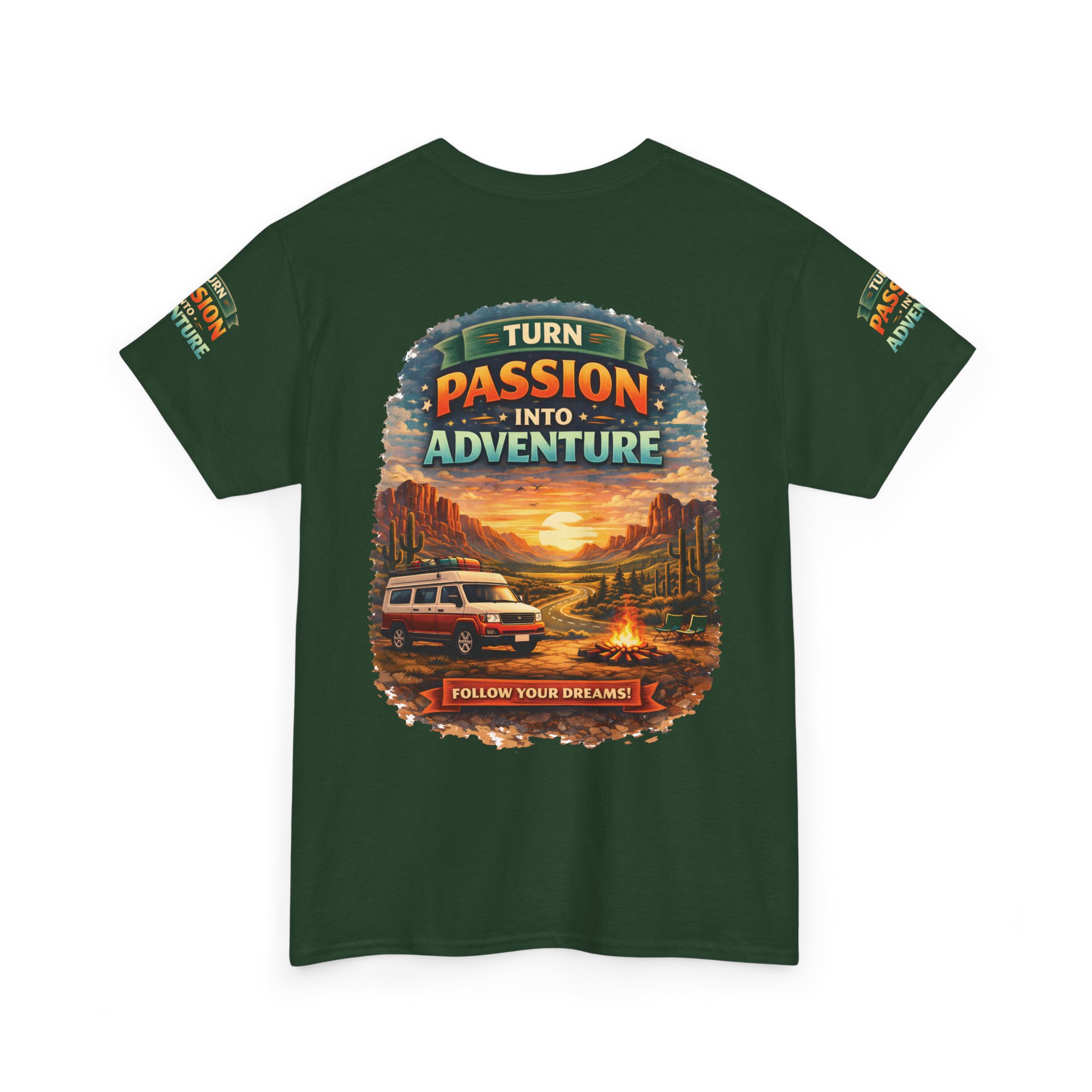 Unisex Heavy Cotton Tee — "Turn Passion Into Adventure" Design Scenic-Line