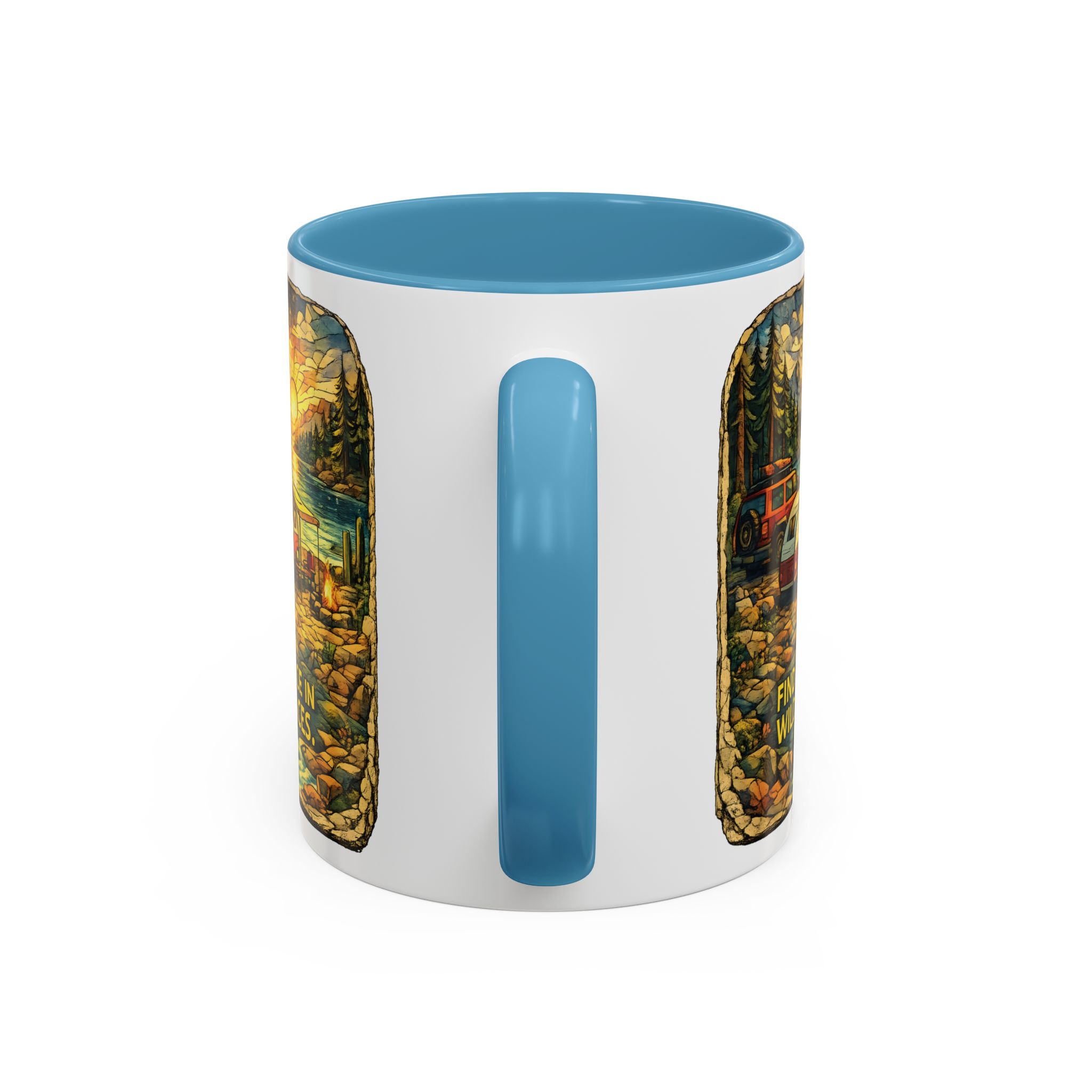 Accent Coffee Mug (11, 15oz) — "Find Peace In Wild Places" Design Cubic-Line