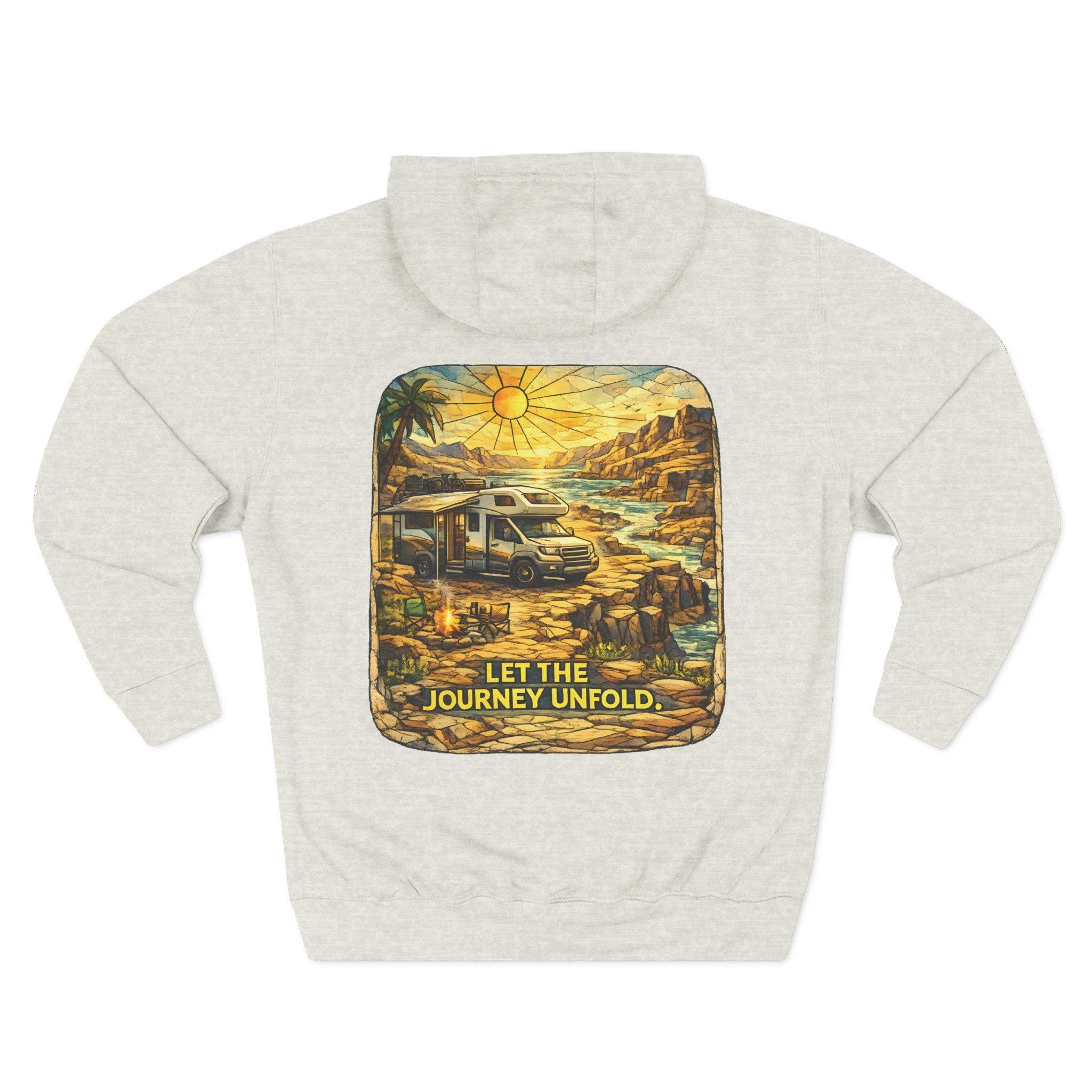 Three-Panel Fleece Hoodie - "Let The Journey Unfold" Design Cubic-Line