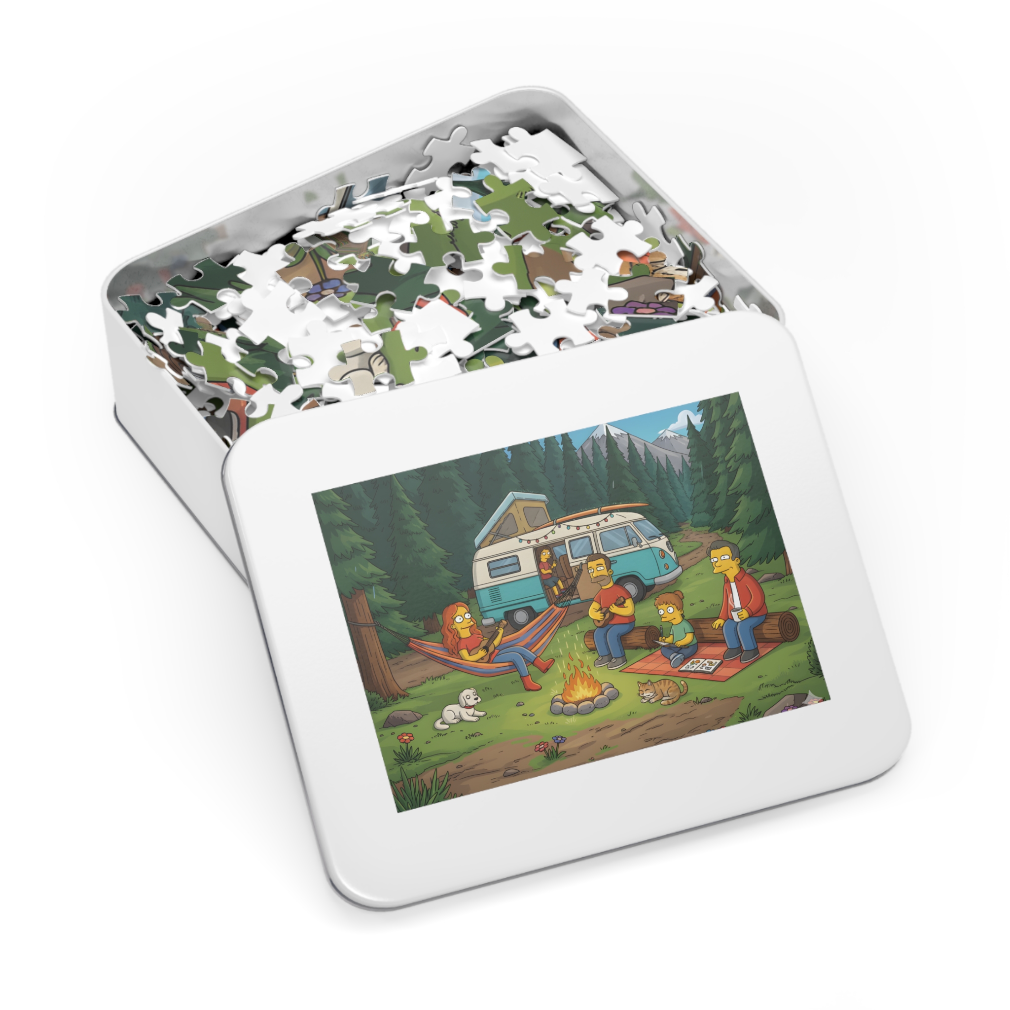Jigsaw Puzzle with Tin — Scenic Campervan Campfire