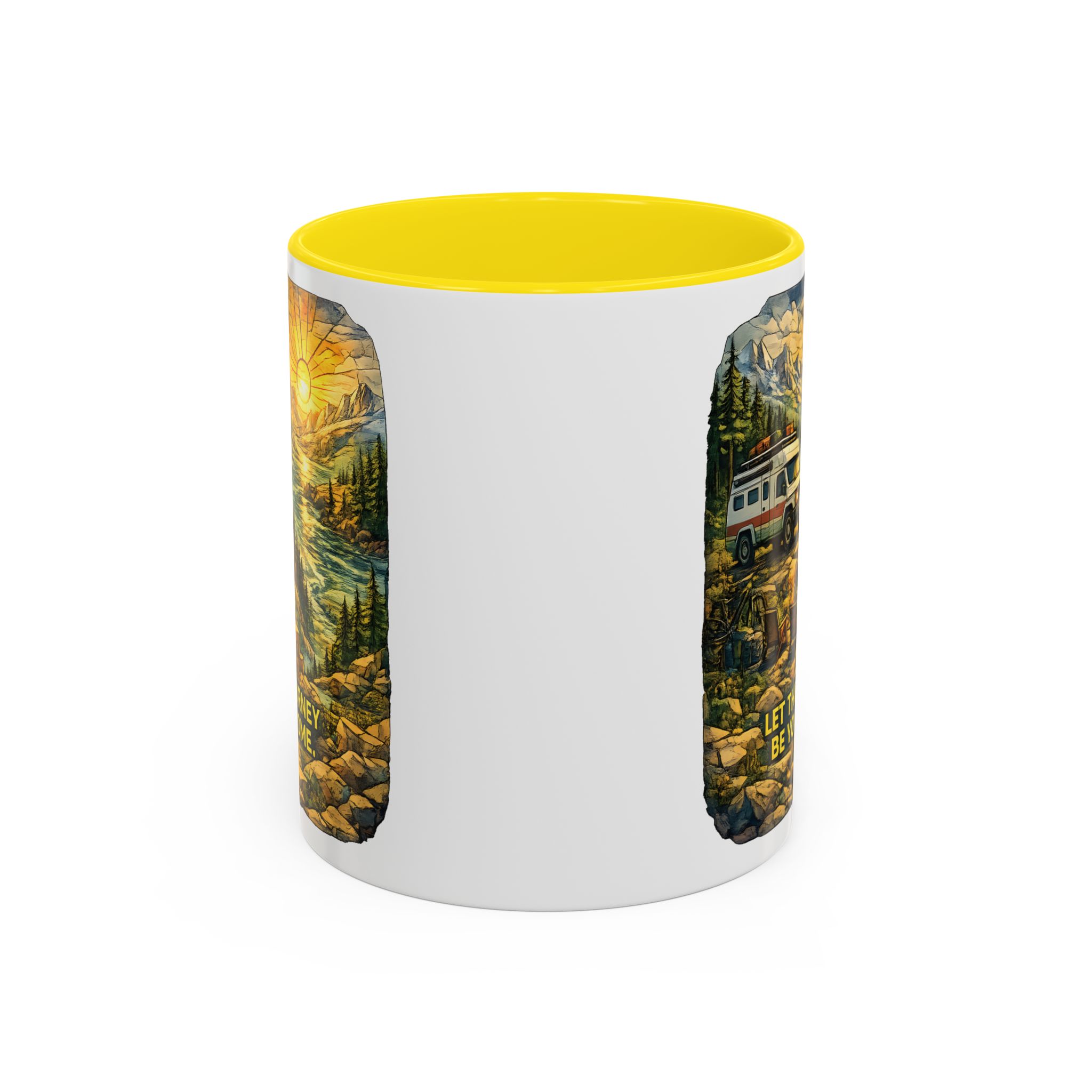 Accent Coffee Mug (11, 15oz) — "Let The Journey Be Your Home" Design Cubic-Line