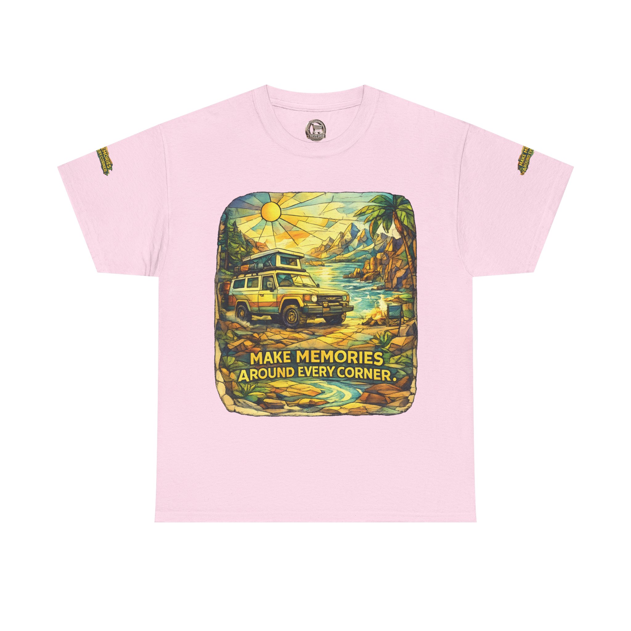 18250629144967108005_2048.jpeg Unisex Heavy Cotton Tee — "Make Memories Around Every Corner" Design Cubic-Line