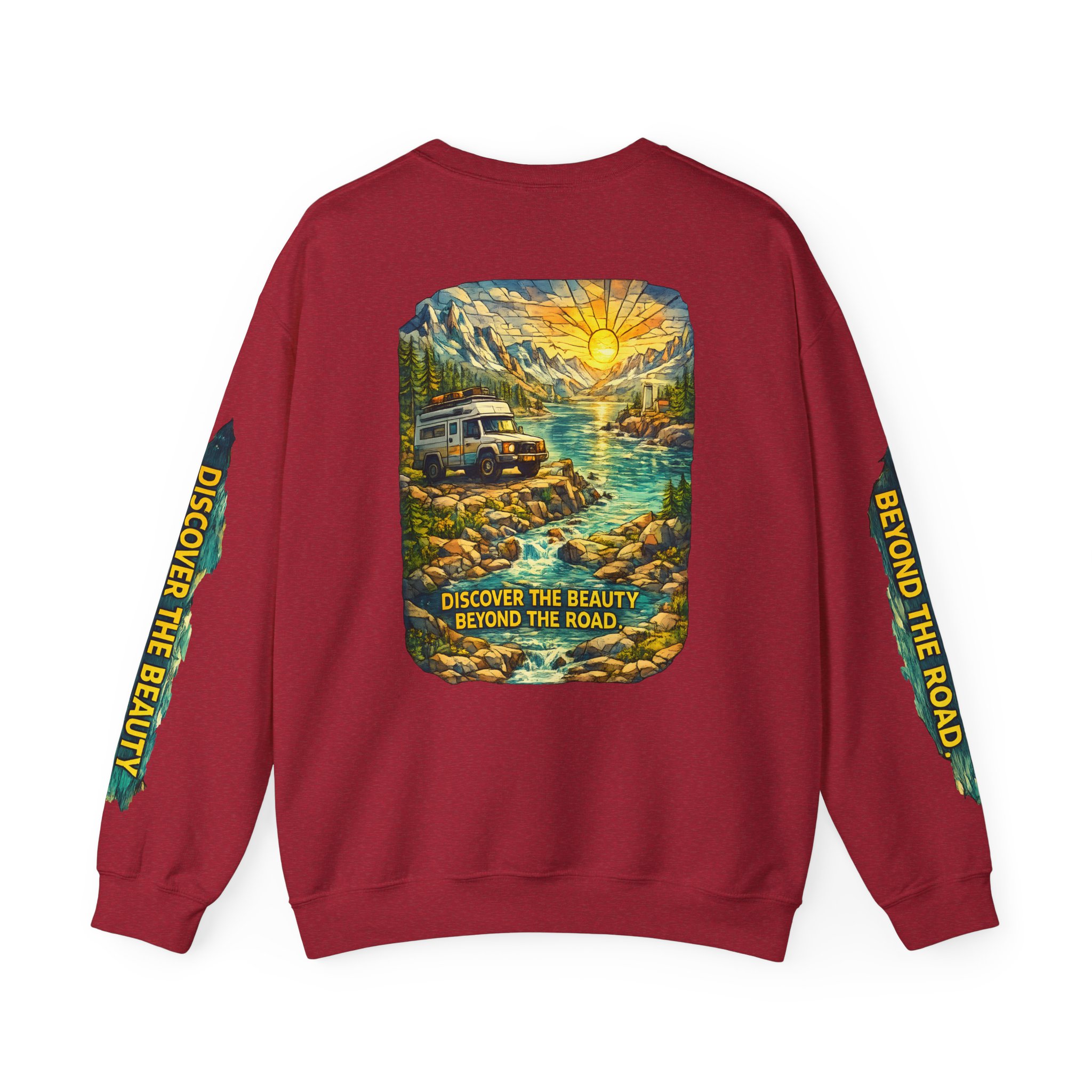 Unisex Heavy Blend™ Crewneck Sweatshirt — "Discover The Bieuty Beyond The Road" Design Cubic-Line