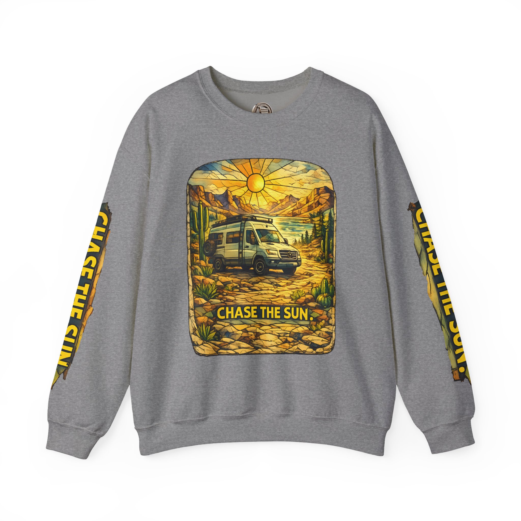 Unisex Heavy Blend™ Crewneck Sweatshirt — "Chase The Sun" Design Cubic-Line