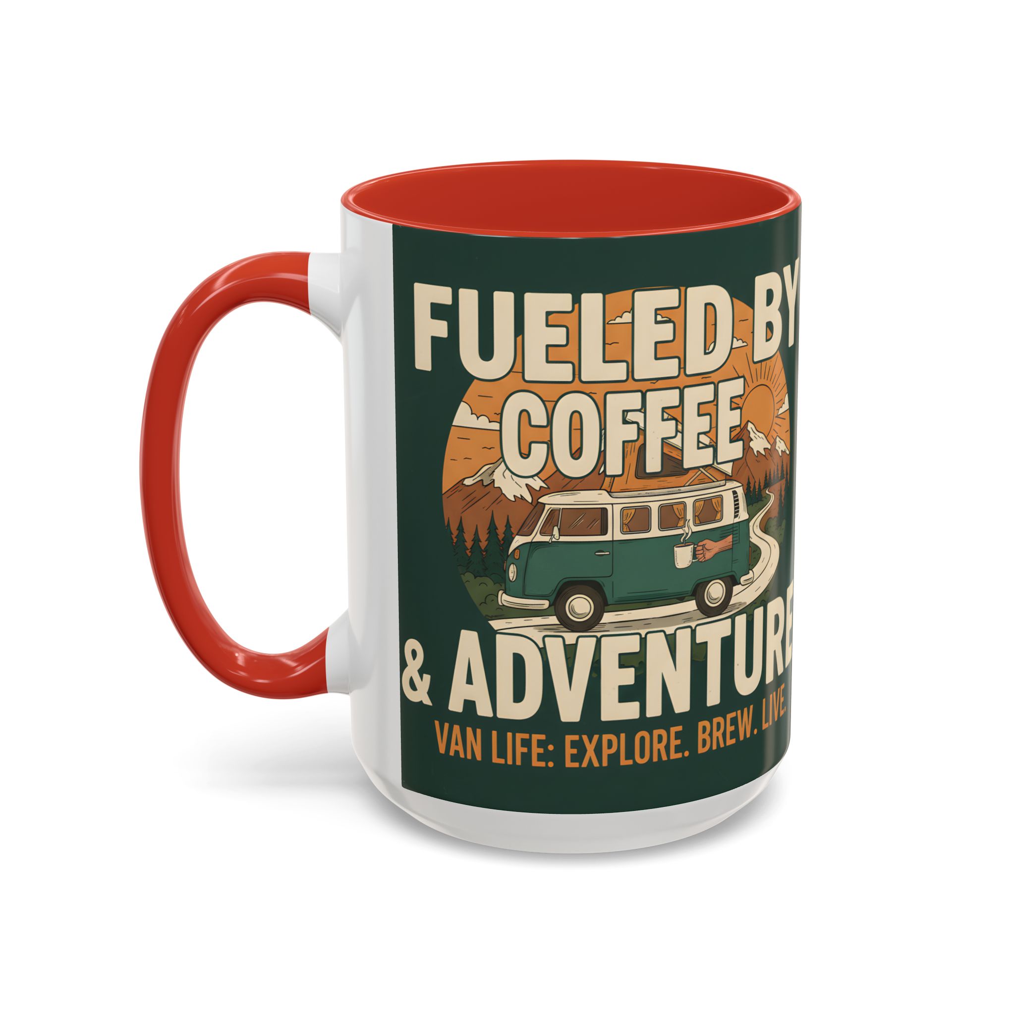 Accent Coffee Mug (11, 15oz) — "Fueled by Coffee & Adventure"