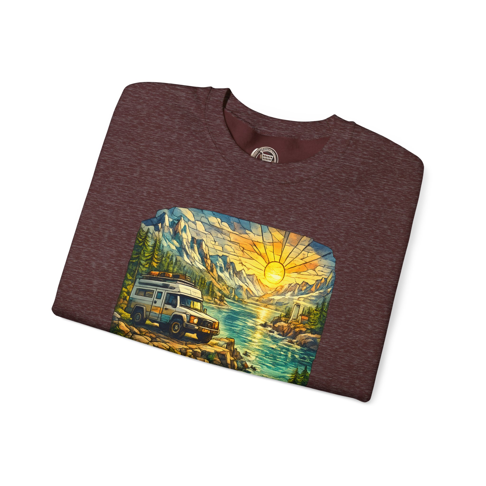 Unisex Heavy Blend™ Crewneck Sweatshirt — "Discover The Bieuty Beyond The Road" Design Cubic-Line