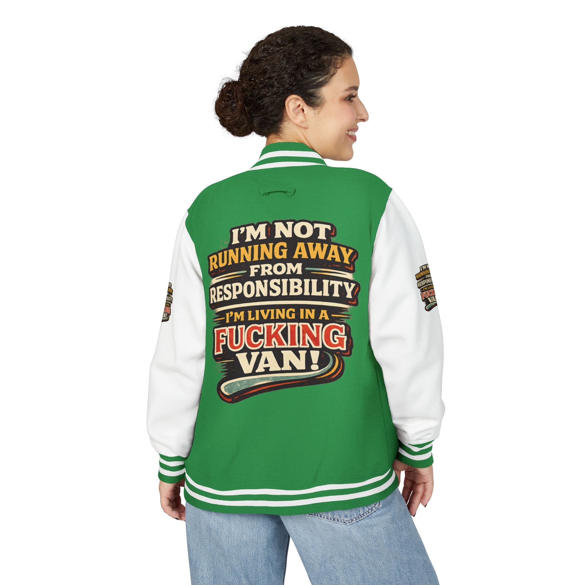 Unisex Heavyweight Letterman Jacket — "I`m Not running Away" Design F**K-Line