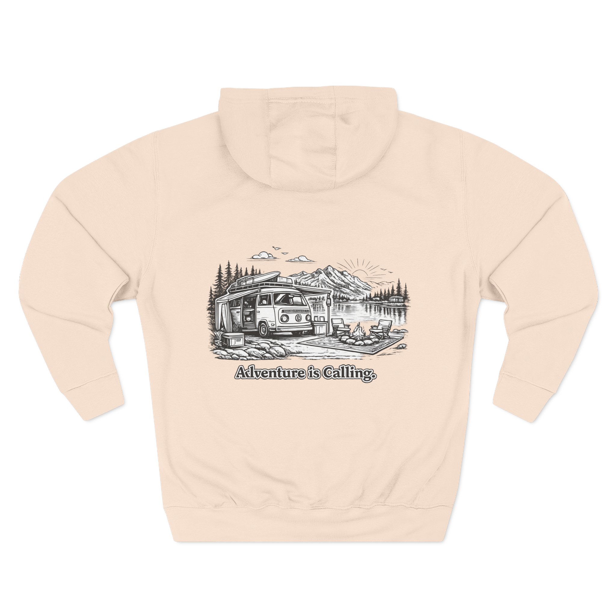 Three-Panel Fleece Hoodie - "Adventure Is Calling" Design Minimal-Line