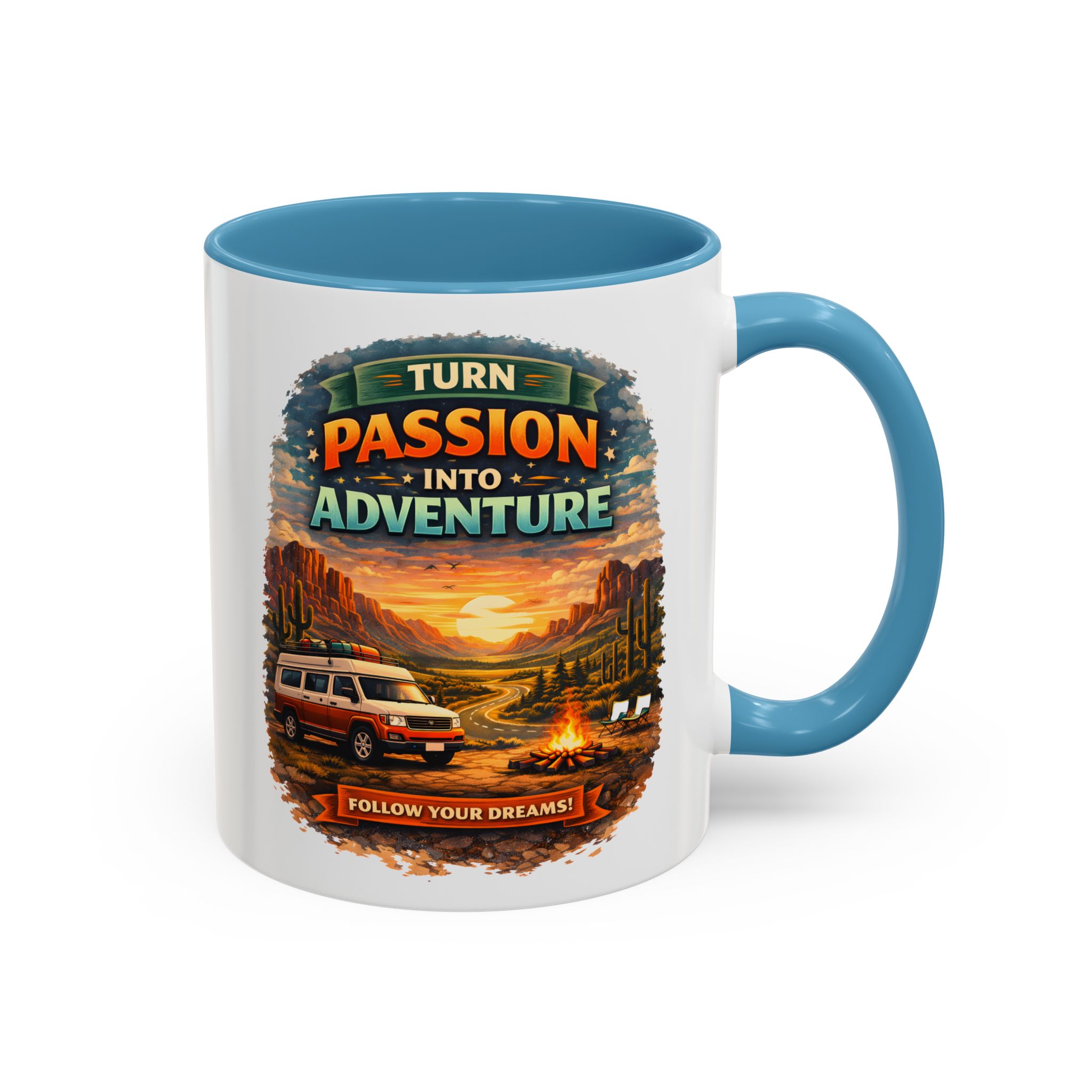 Accent Coffee Mug (11, 15oz) — "Turn Passion Into Adventure" Design Scenic-Line