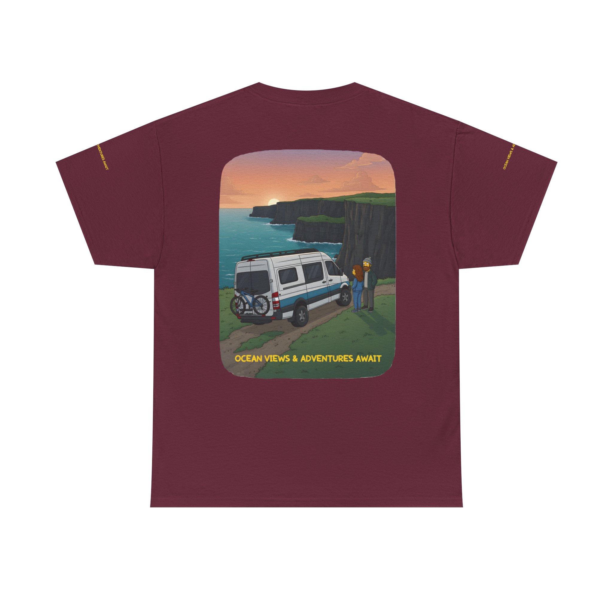 Unisex Heavy Cotton Tee — "Ocean Views-Adventures Awaits" Design Sitcom-Line
