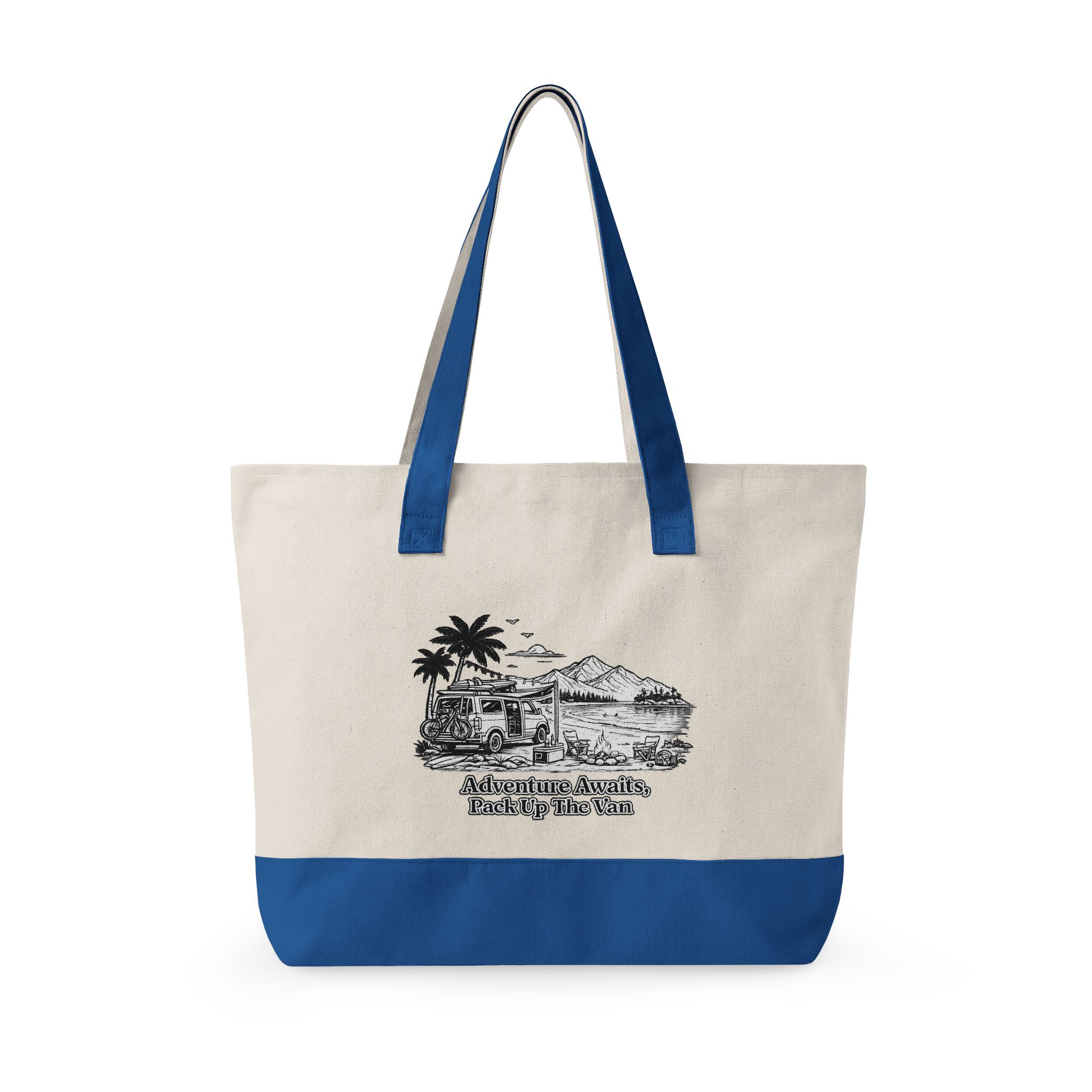 Zippered Canvas Tote — "Adventure Awaits" (Design Minimal-Line)
